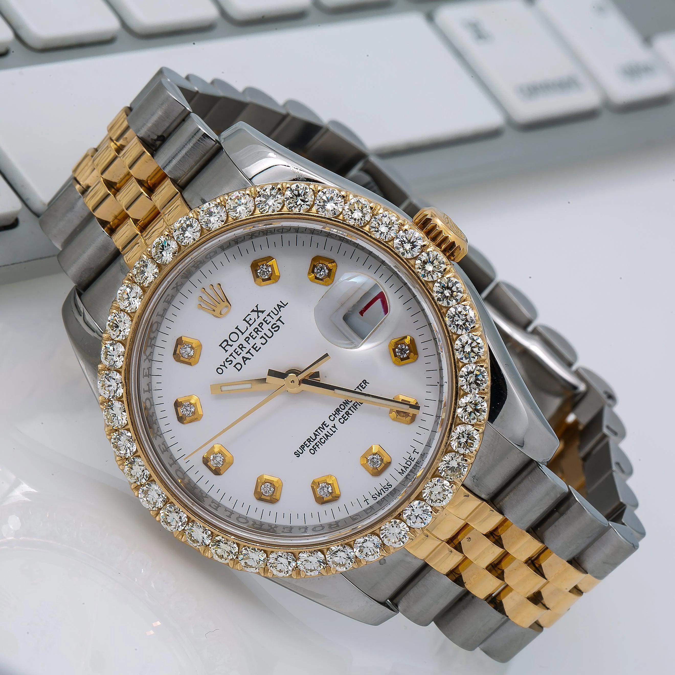Rolex Datejust 36MM 116233 White Diamond Dial Diamond Bezel Two Tone Yellow Gold Jubilee Bracelet - Image 2