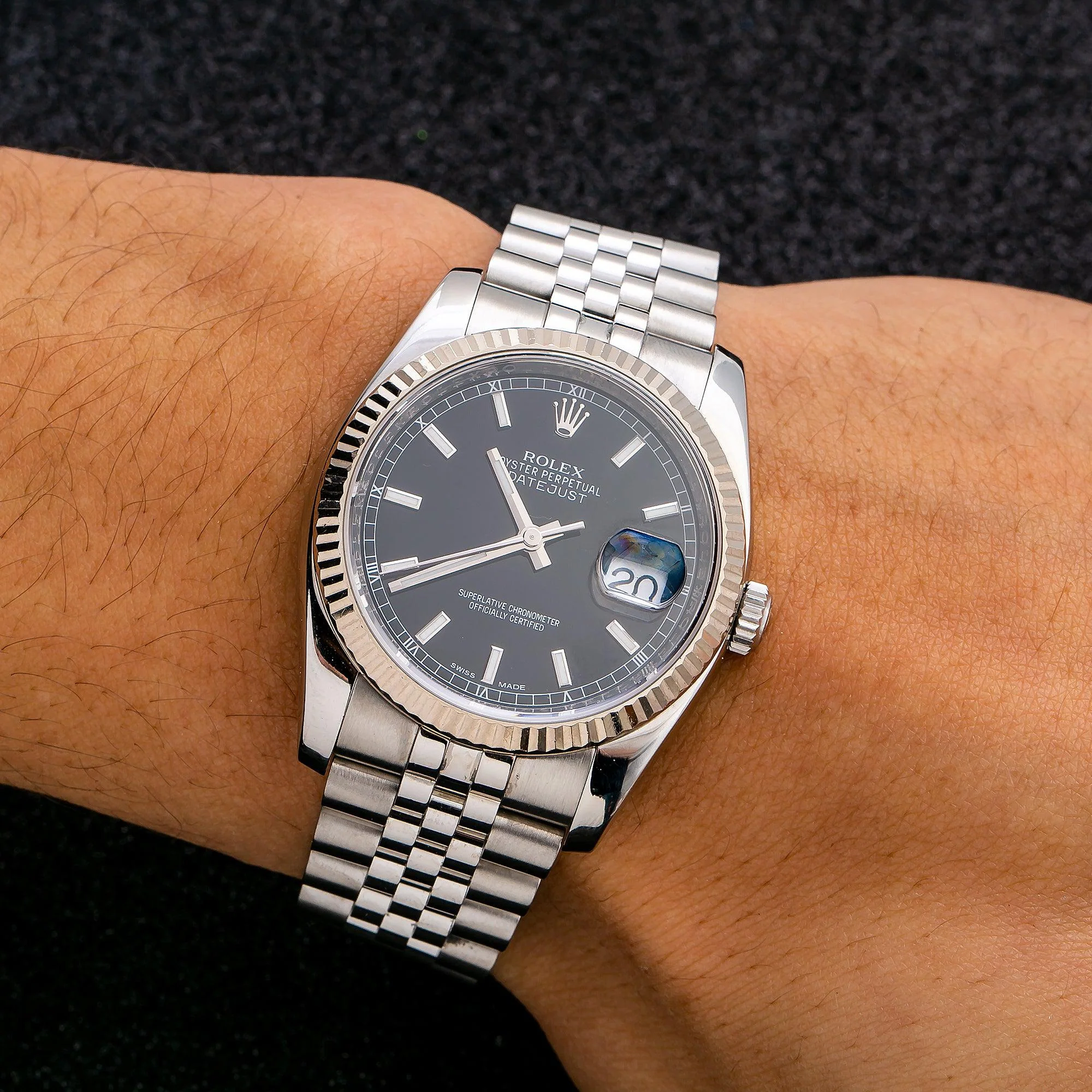 Rolex Datejust 36MM 116234 Black Dial Fluted Bezel Stainless Steel Jubilee Bracelet - Image 2