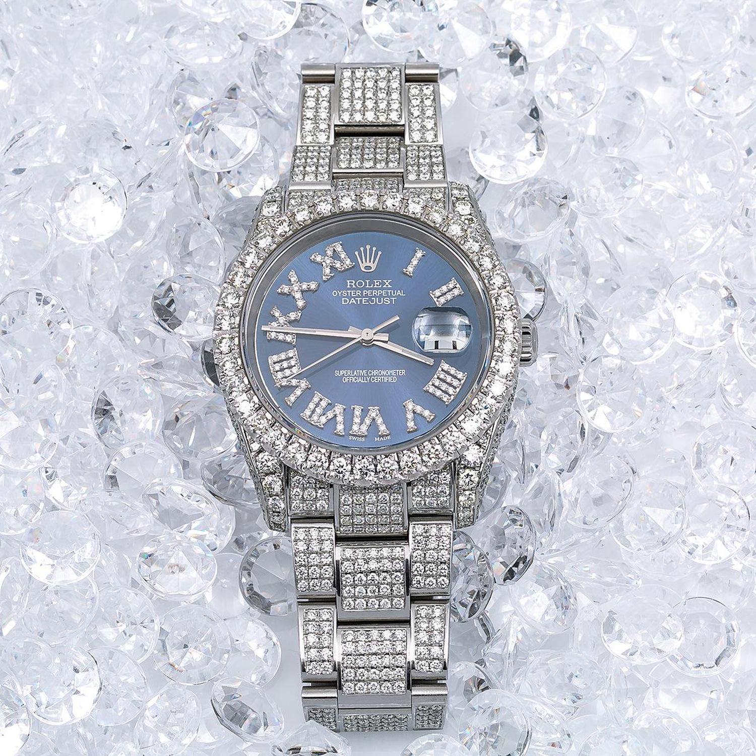 Rolex Datejust 36MM 116234 Blue Roman Diamond Dial Diamond Bezel Stainless Steel Full Diamond Oyster Bracelet 14.75ct - Image 2