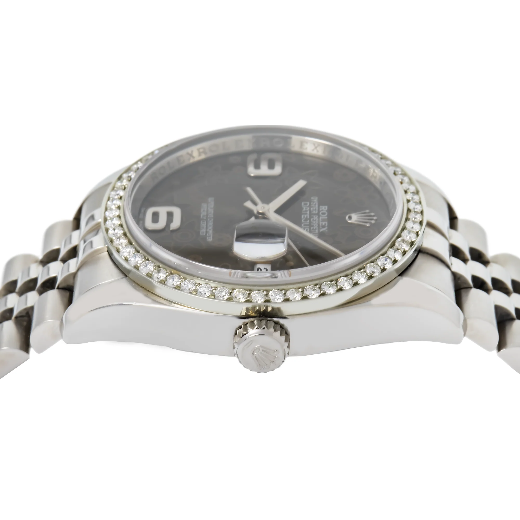 Rolex Datejust 36MM 116234 Brown Floral Arabic Dial Diamond Bezel Stainless Steel Jubilee Bracelet - Image 3