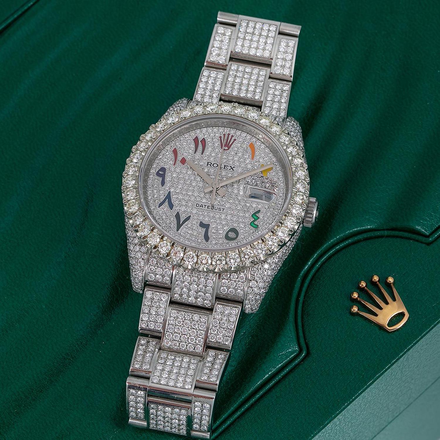 Rolex Datejust 36MM 116234 Diamond Paved Rainbow Eastern Arabic Dial Diamond Bezel Stainless Steel Full Diamond Oyster Bracelet - Image 2