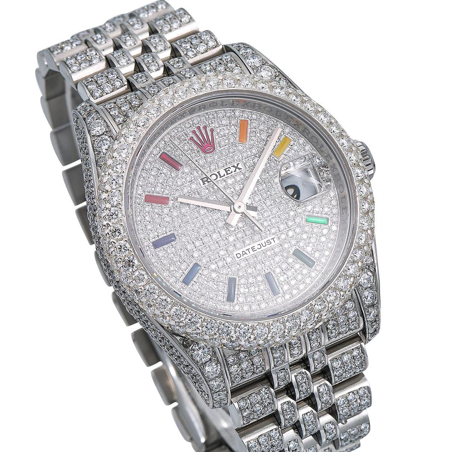 Rolex Datejust 36MM 116234 Diamond Paved Rainbow Hour Dial Diamond Bezel Stainless Steel Full Diamond Jubilee Bracelet 13.25ct - Image 3