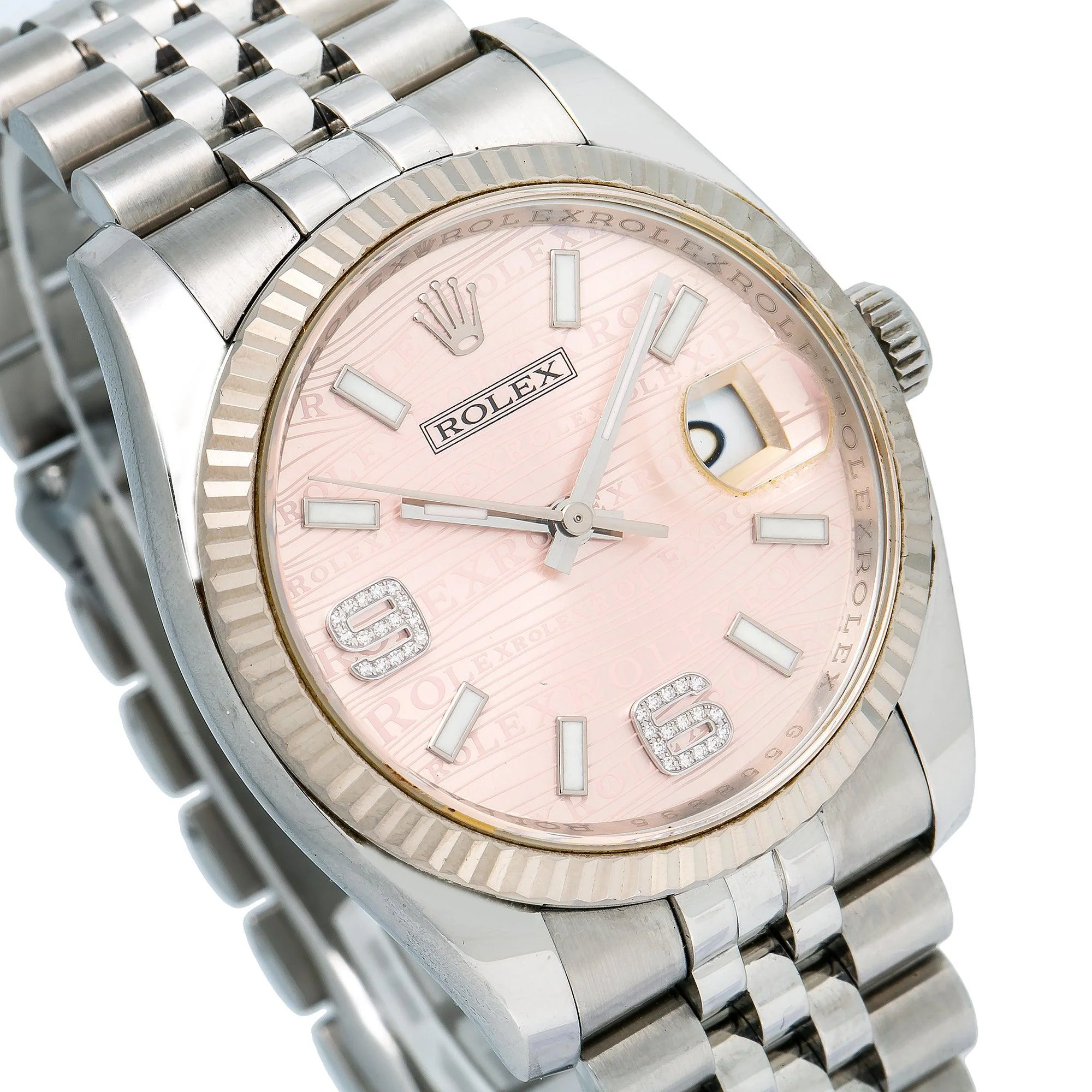 Rolex Datejust 36MM 116234 Pink Wave Arabic Diamond Dial Fluted Bezel Stainless Steel Jubilee Bracelet - Image 3