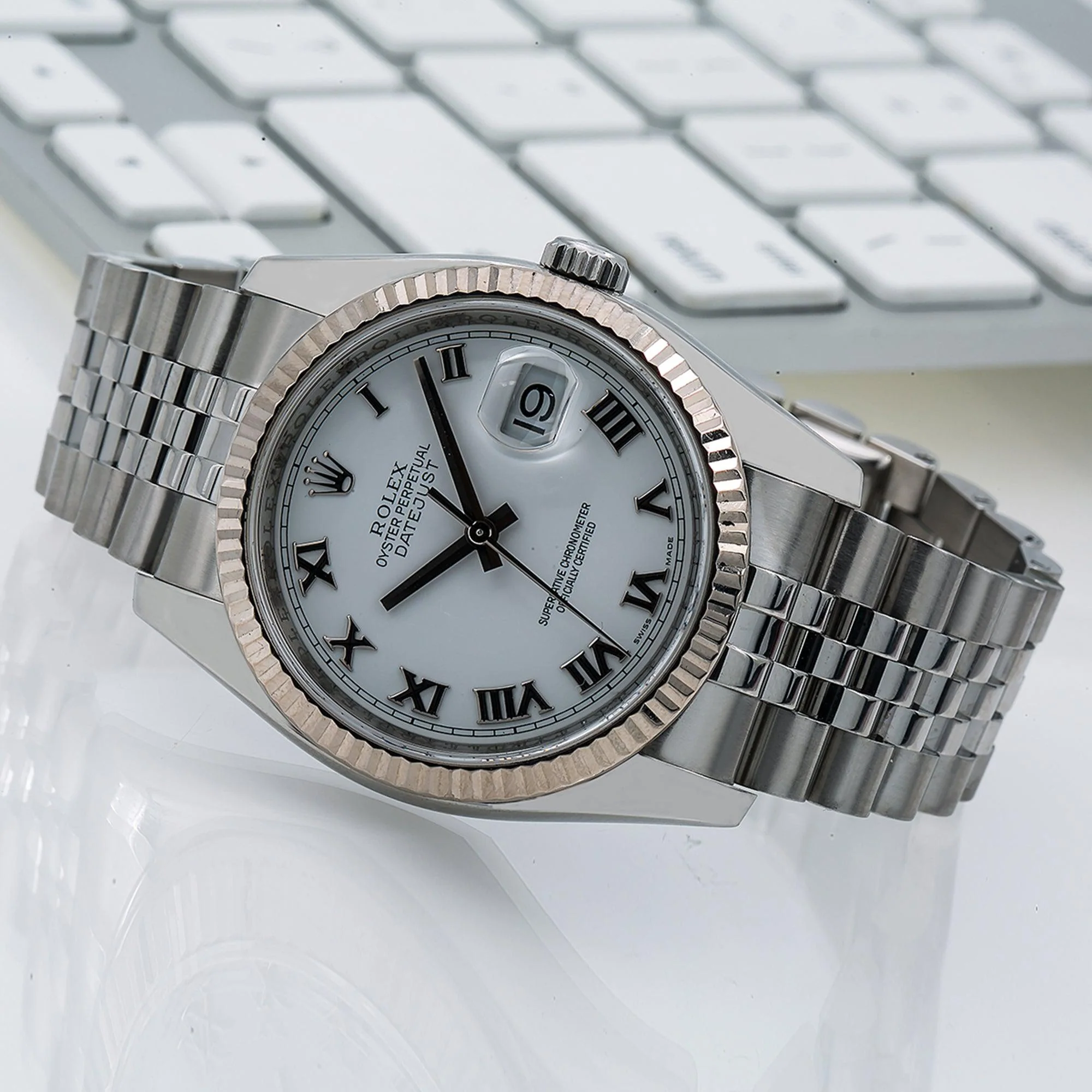 Rolex Datejust 36MM 116234 White Roman Dial Fluted Bezel Stainless Steel Jubilee Bracelet - Image 2