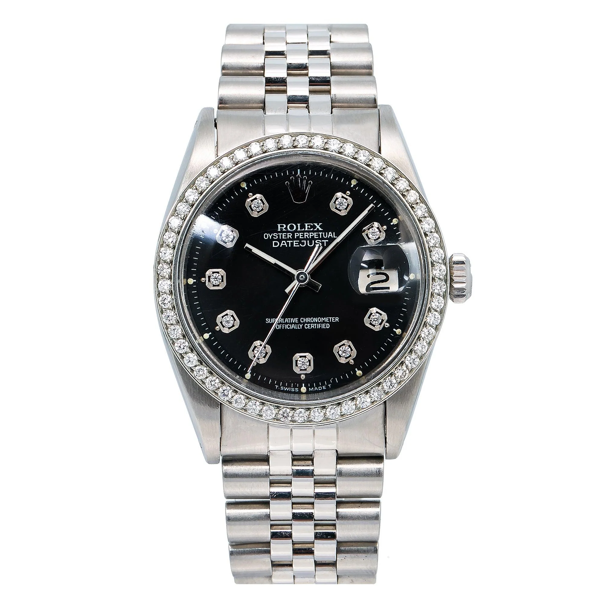 Rolex Datejust 36MM 1601 Black Diamond Dial Diamond Bezel Stainless Steel Jubilee Bracelet