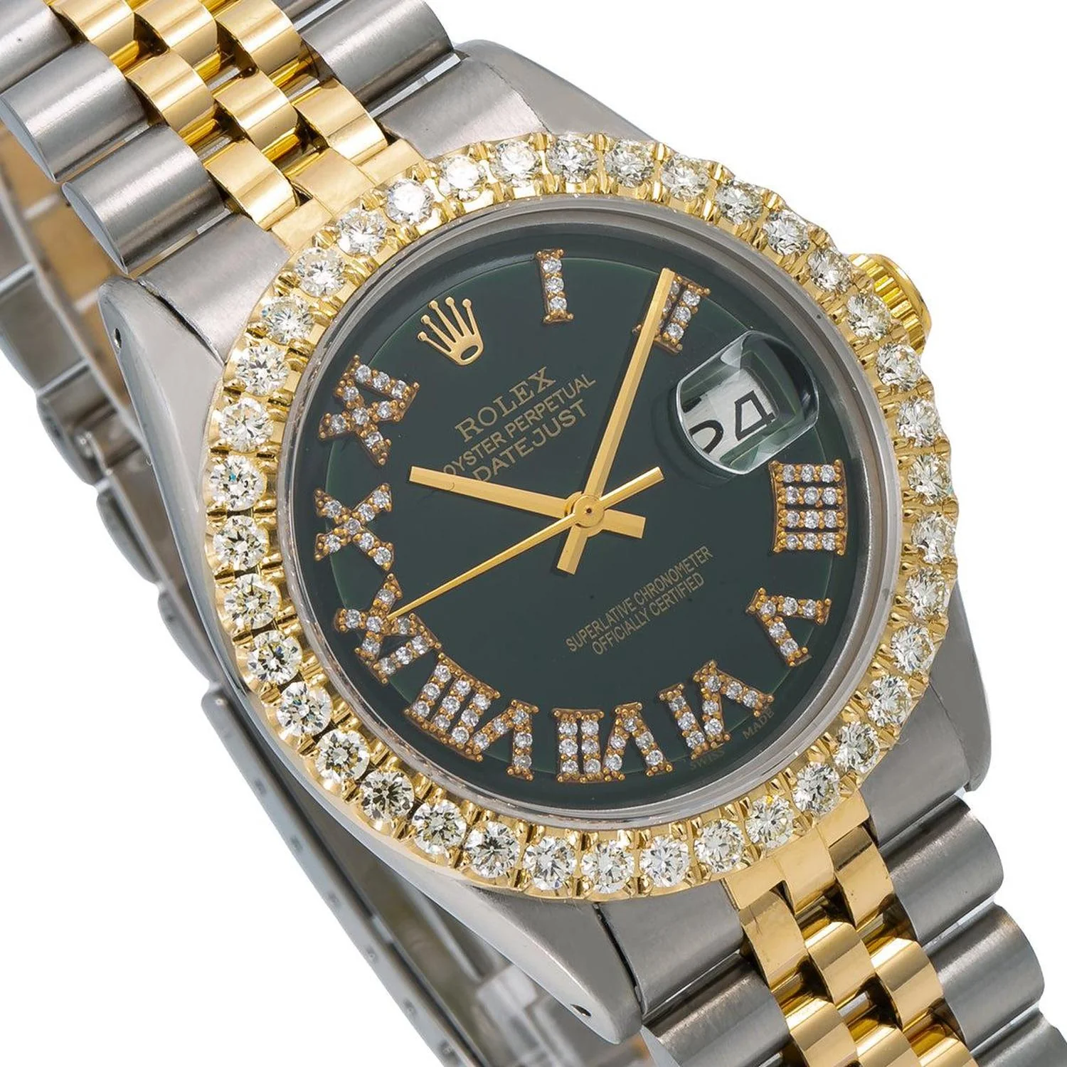 Rolex Datejust 36MM 1601 Black Roman Diamond Dial Diamond Bezel Two Tone Yellow Gold Jubilee Bracelet 3.75ct - Image 3