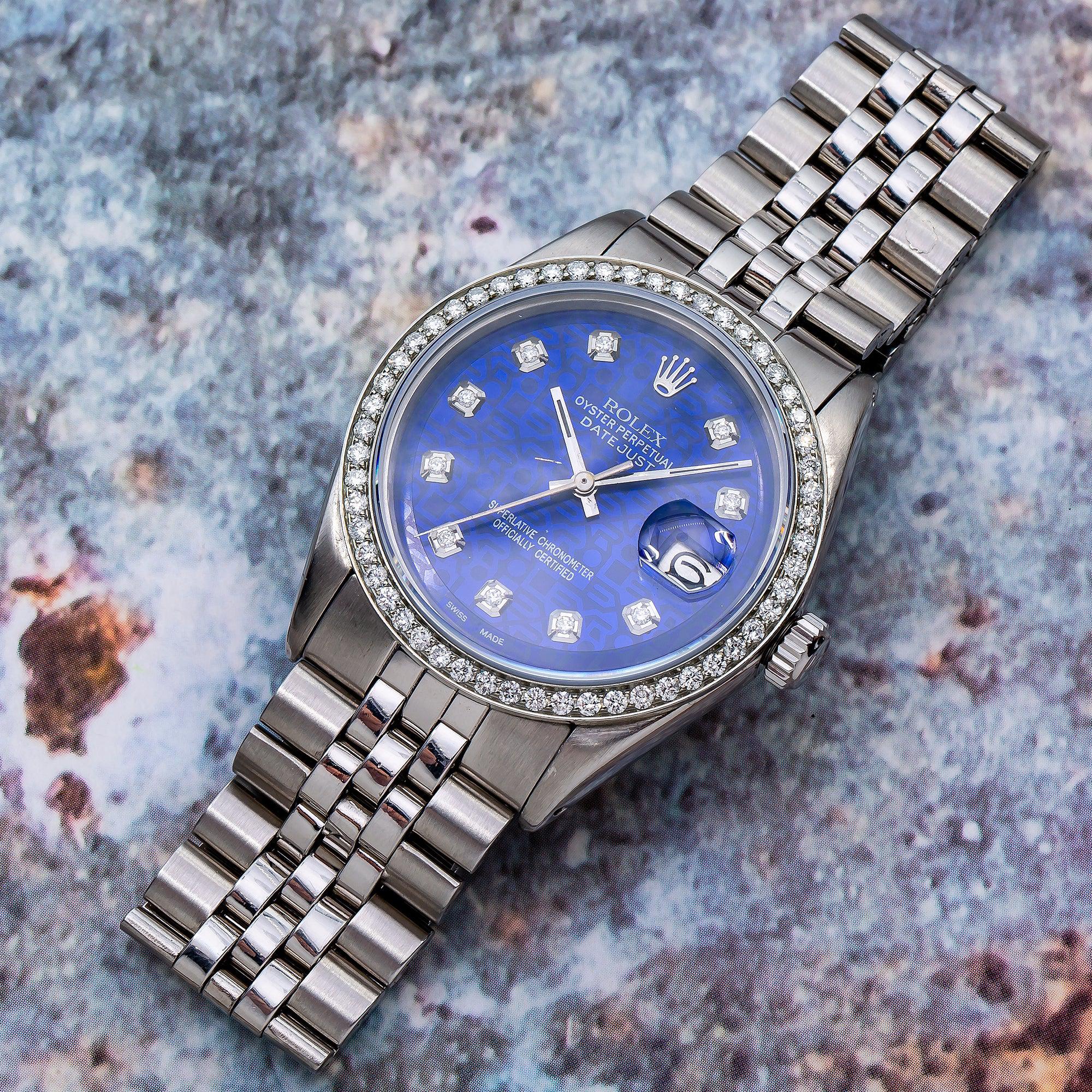 Rolex Datejust 36MM 1601 Blue Diamond Dial Diamond Bezel Stainless Steel Jubilee Bracelet - Image 3