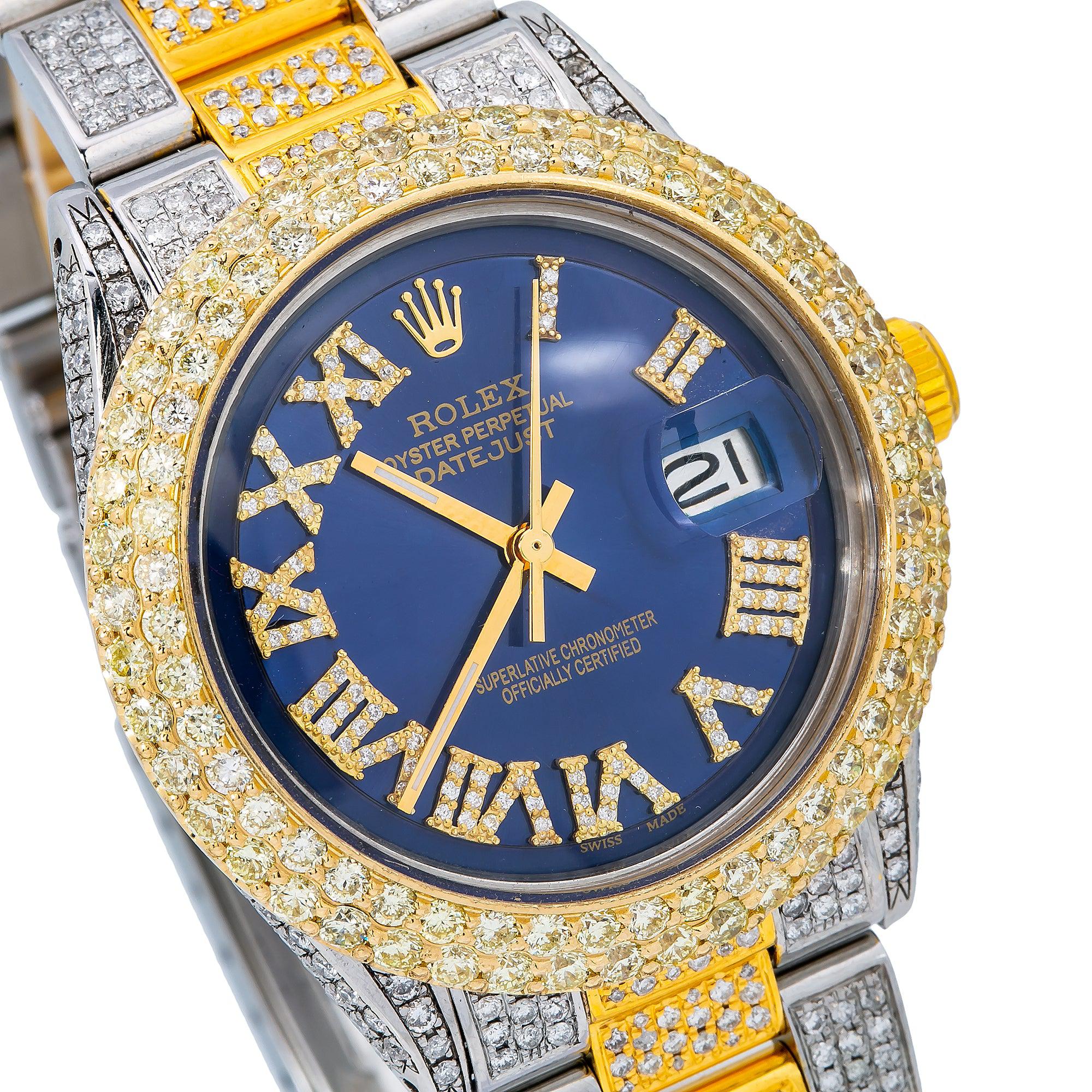 Rolex Datejust 36MM 1601 Blue Roman Diamond Dial Diamond Bezel Two Tone Yellow Gold Full Diamond Oyster Bracelet - Image 3