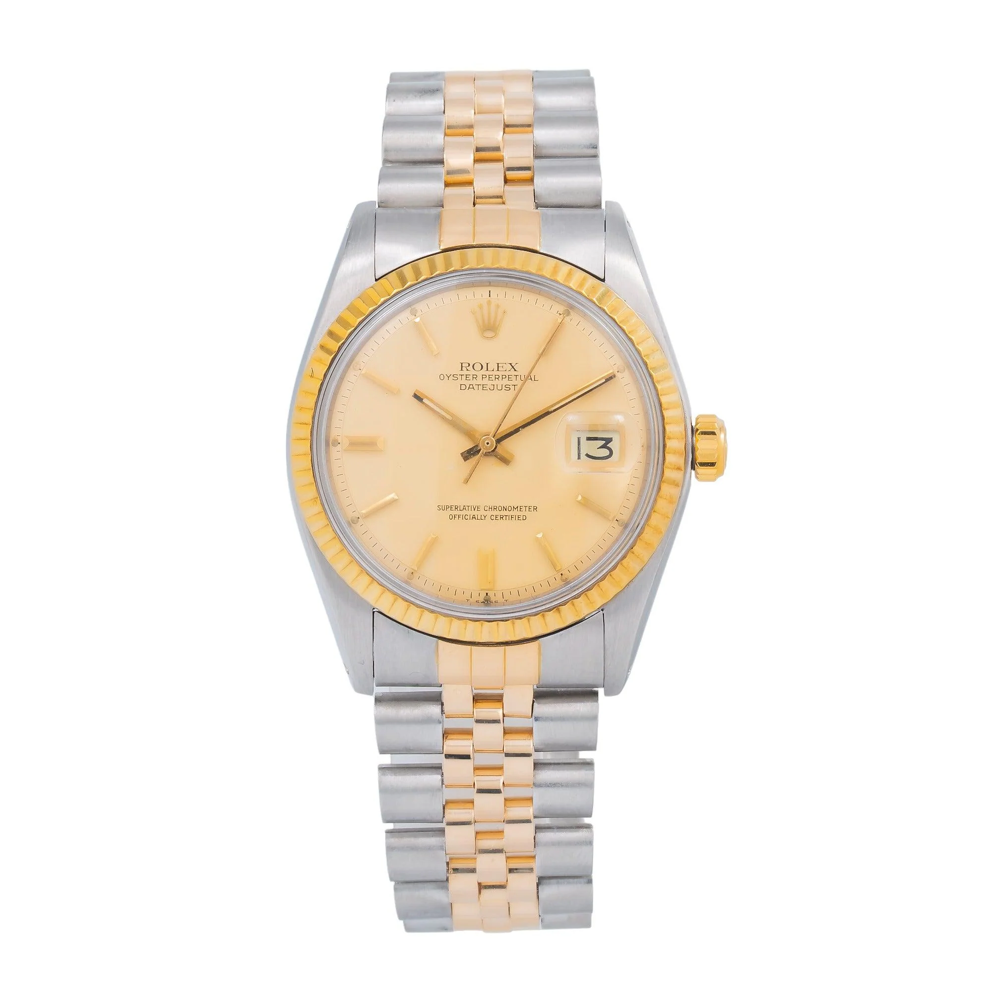 Rolex Datejust 36MM 1601 Champagne Dial Fluted Bezel Two Tone Yellow Gold Jubilee Bracelet