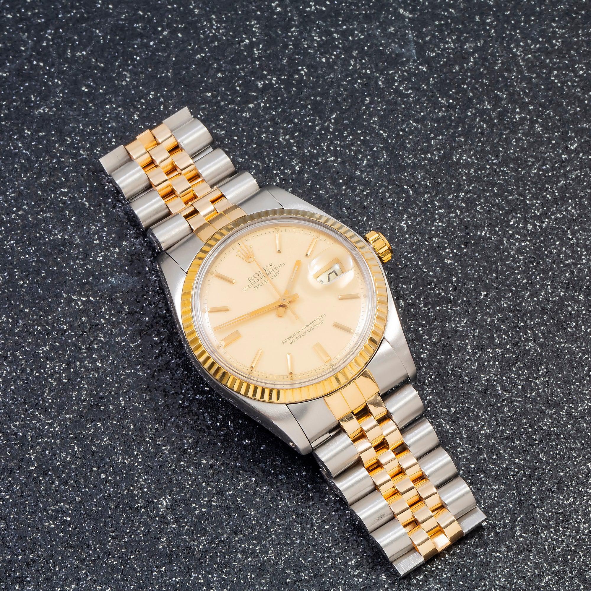 Rolex Datejust 36MM 1601 Champagne Dial Fluted Bezel Two Tone Yellow Gold Jubilee Bracelet - Image 4