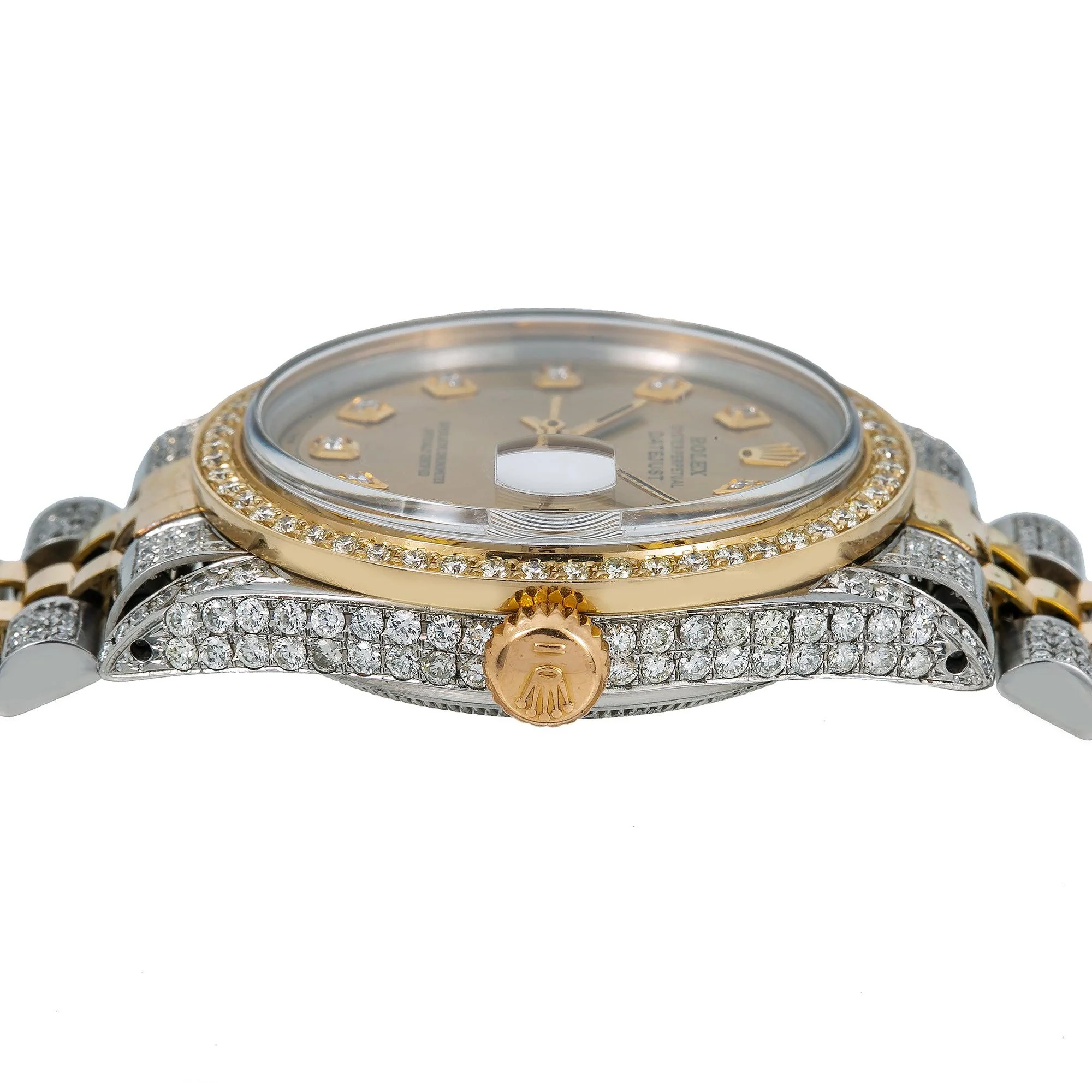 Rolex Datejust 36MM 1601 Champagne Diamond Dial Diamond Bezel Two Tone Yellow Gold Semi Diamond Jubilee Bracelet 5ct - Image 4