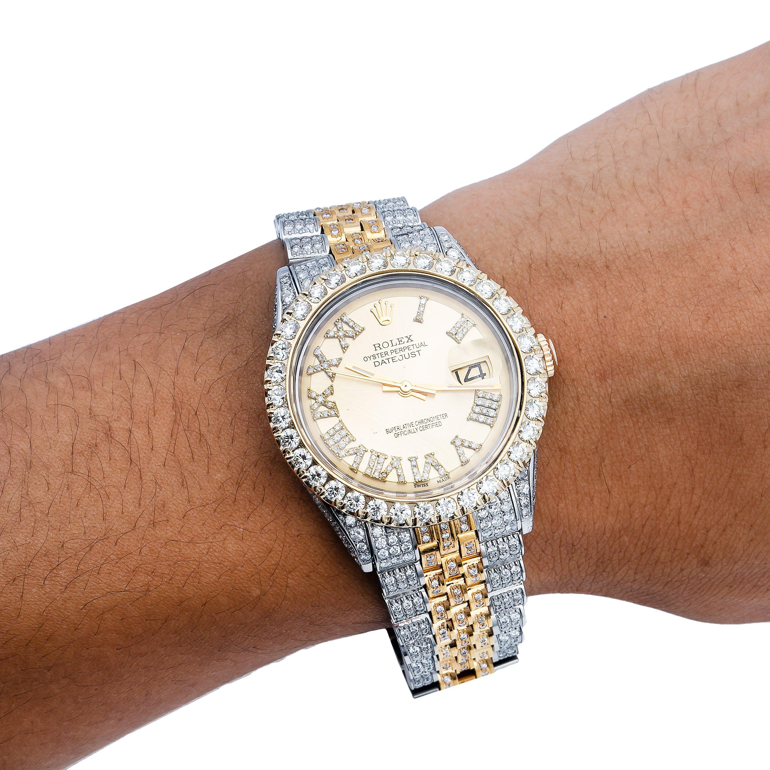 Rolex Datejust 36MM 1601 Champagne Roman Diamond Dial Diamond Bezel Two Tone Yellow Gold Full Diamond Jubilee Bracelet 8.25ct - Image 4