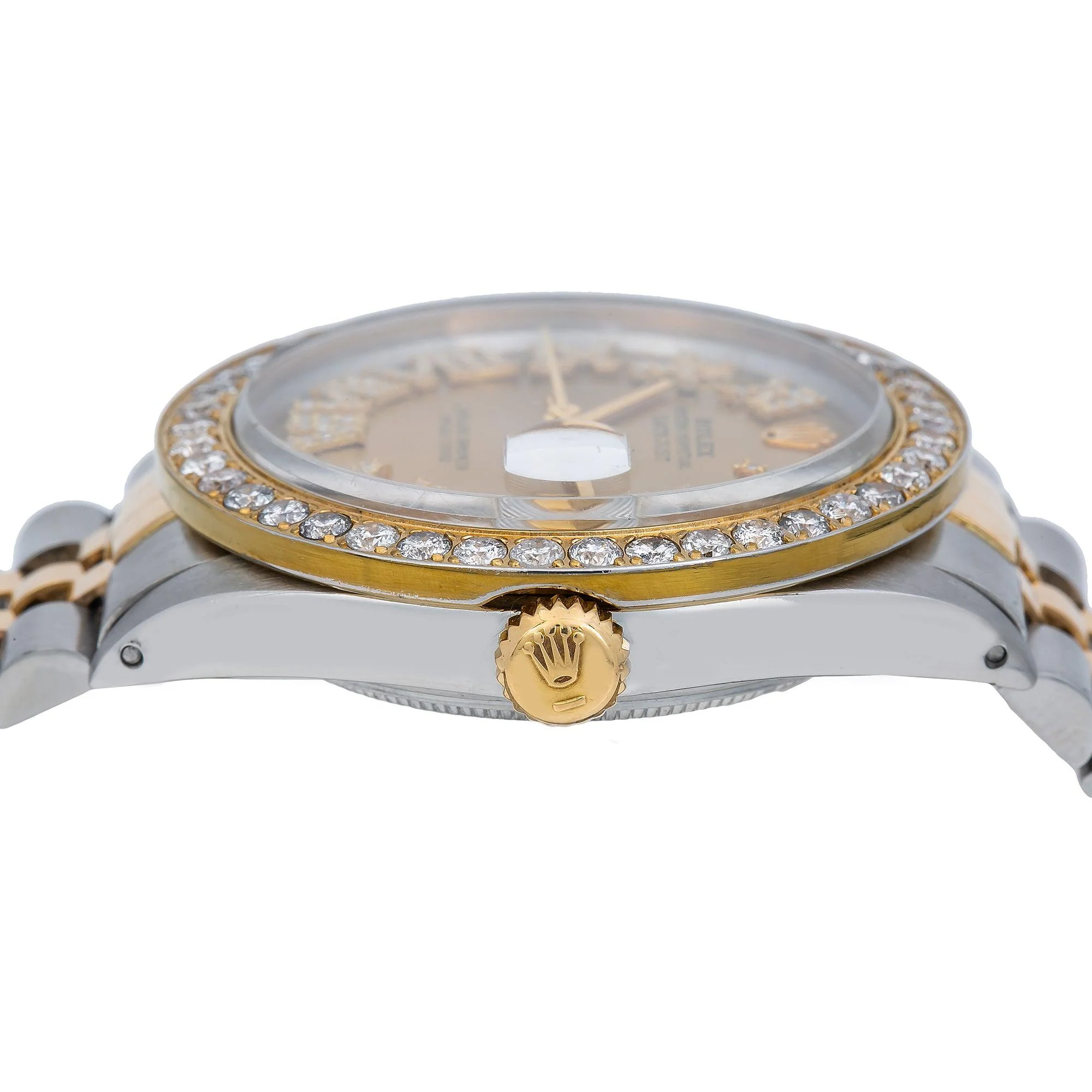 Rolex Datejust 36MM 1601 Champagne Roman Diamond Dial Diamond Bezel Two Tone Yellow Gold Jubilee Bracelet - Image 4