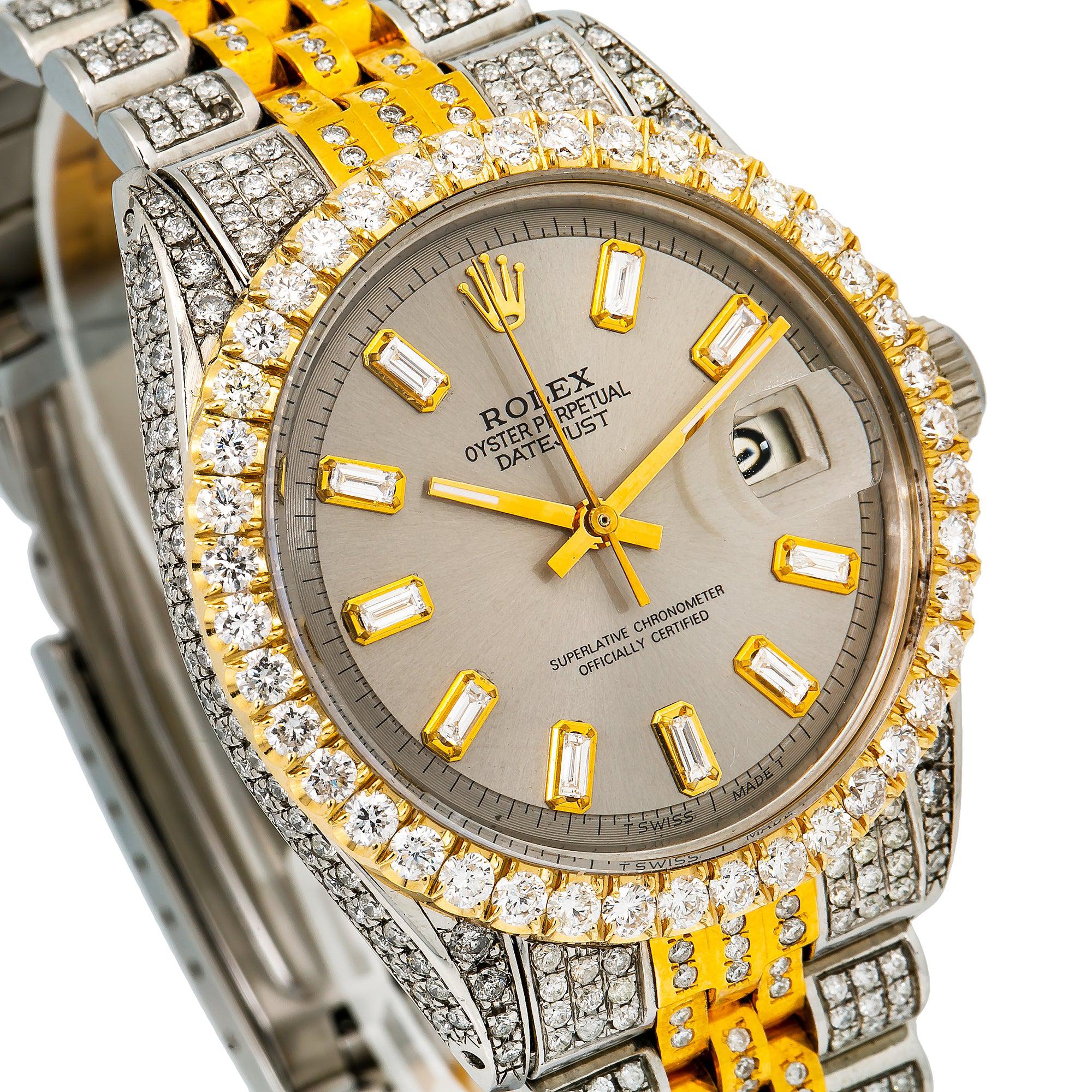 Rolex Datejust 36MM 1601 Gray Baguette Diamond Dial Diamond Bezel Two Tone Yellow Gold Full Diamond Jubilee Bracelet 8.35ct - Image 4