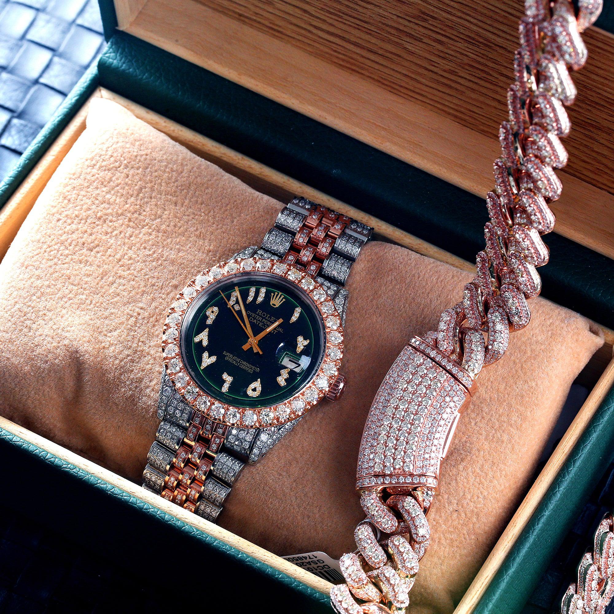 Rolex Datejust 36MM 1601 Green Eastern Arabic Diamond Dial Diamond Bezel Two Tone Rose Gold Full Diamond Jubilee Bracelet - Image 3