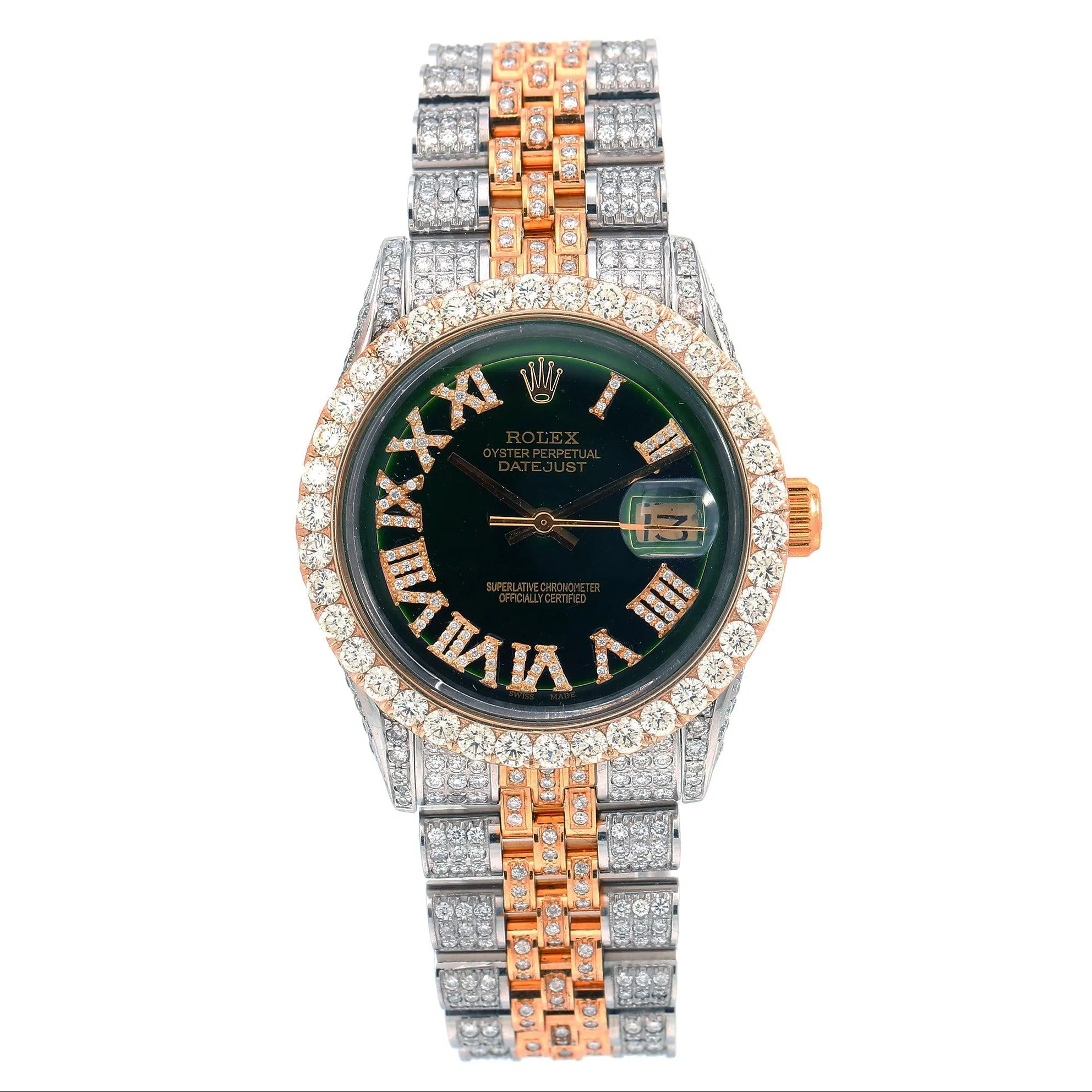 Rolex Datejust 36MM 1601 Green Roman Diamond Dial Diamond Bezel Two Tone Yellow Gold Full Diamond Jubilee Bracelet 9.25ct - Image 2