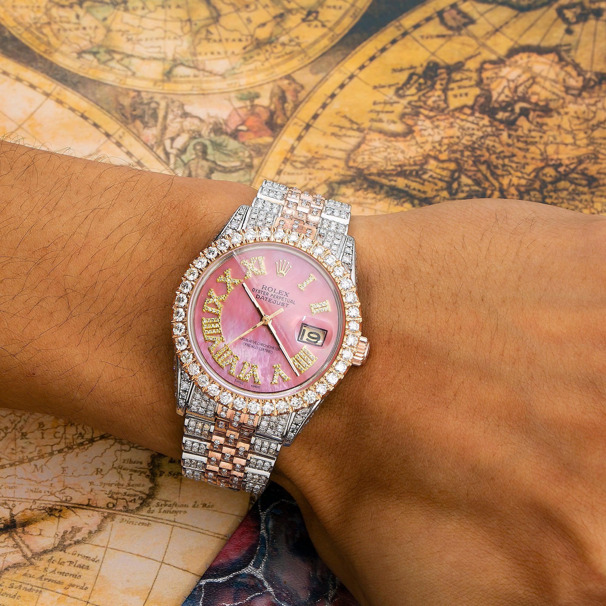Rolex Datejust 36MM 1601 Pink Mother of Pearl Roman Diamond Dial Diamond Bezel Two Tone Rose Gold Full Diamond Jubilee Bracelet - Image 2
