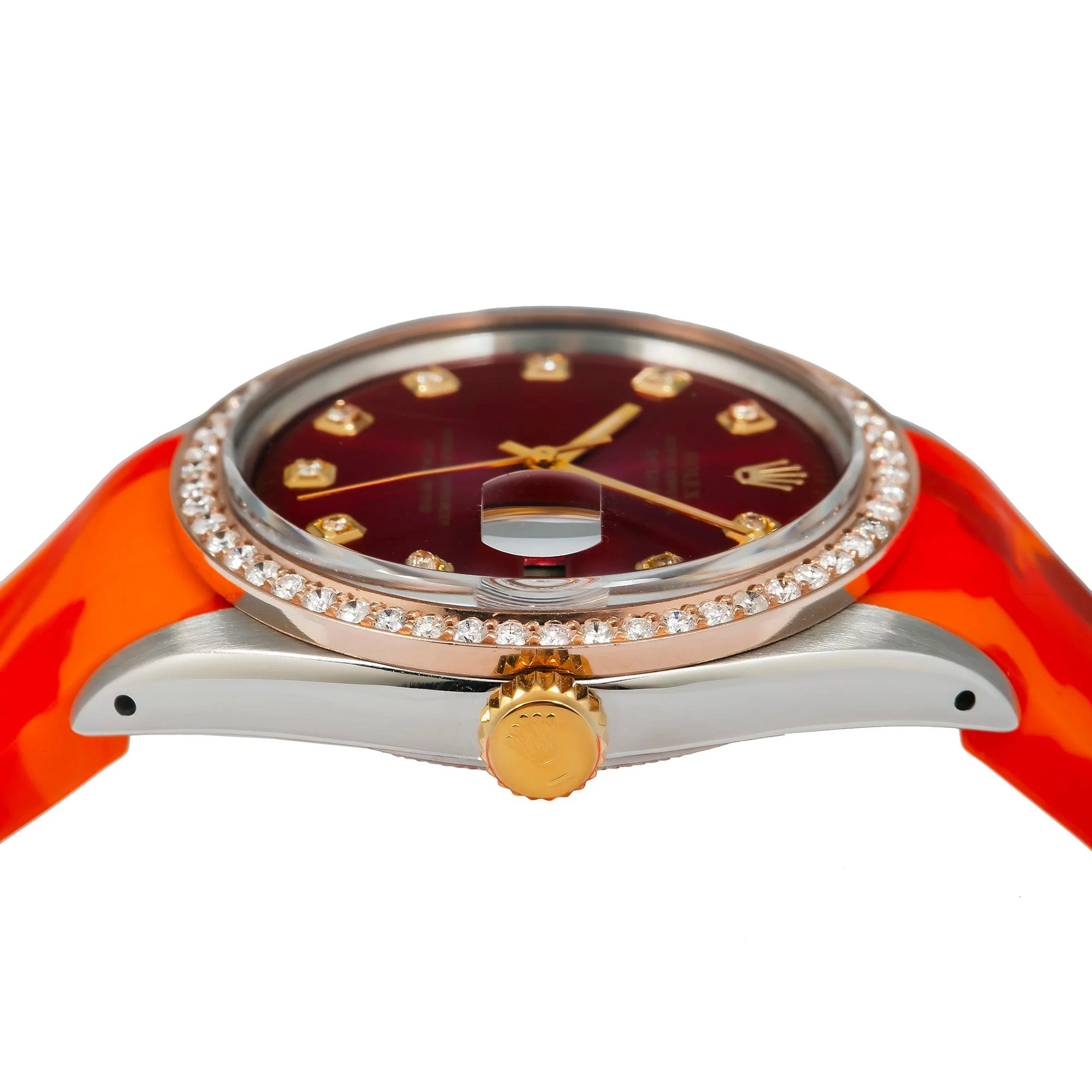 Rolex Datejust 36MM 1601 Red Diamond Dial Diamond Bezel Red Camo Rubber Strap - Image 5