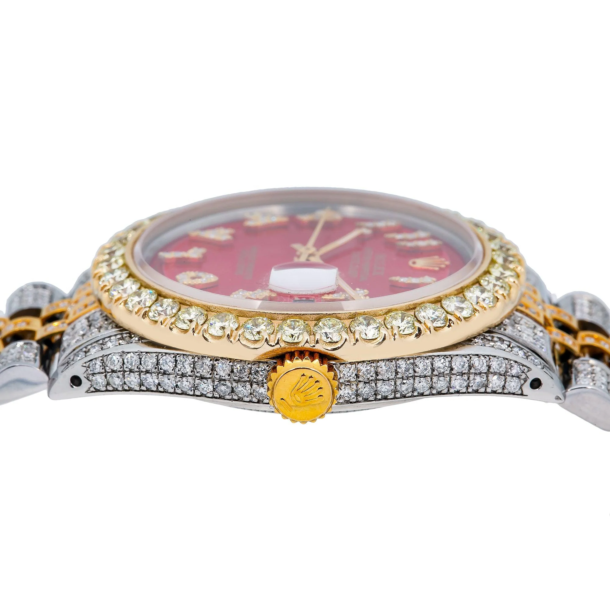 Rolex Datejust 36MM 1601 Red Eastern Arabic Diamond Dial Diamond Bezel Two Tone Yellow Gold Full Diamond Jubilee Bracelet 8.75ct - Image 5