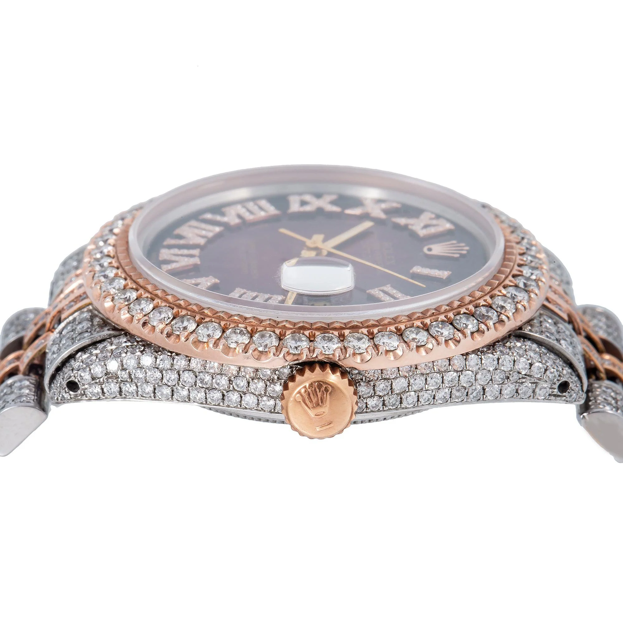 Rolex Datejust 36MM 1601 Red Roman Diamond Dial Diamond Bezel Two Tone Rose Gold Full Diamond Jubilee Bracelet 8.25ct - Image 5