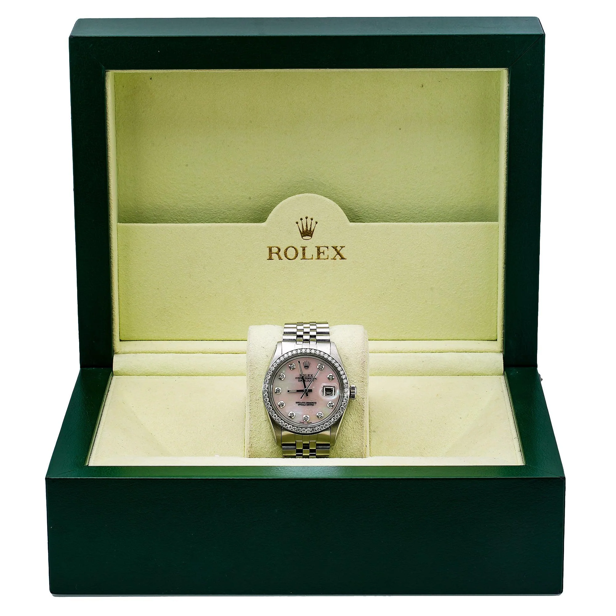 Rolex Datejust 36MM 1601 White Mother of Pearl Diamond Dial Diamond Bezel Stainless Steel Jubilee Bracelet 1.1ct - Image 7