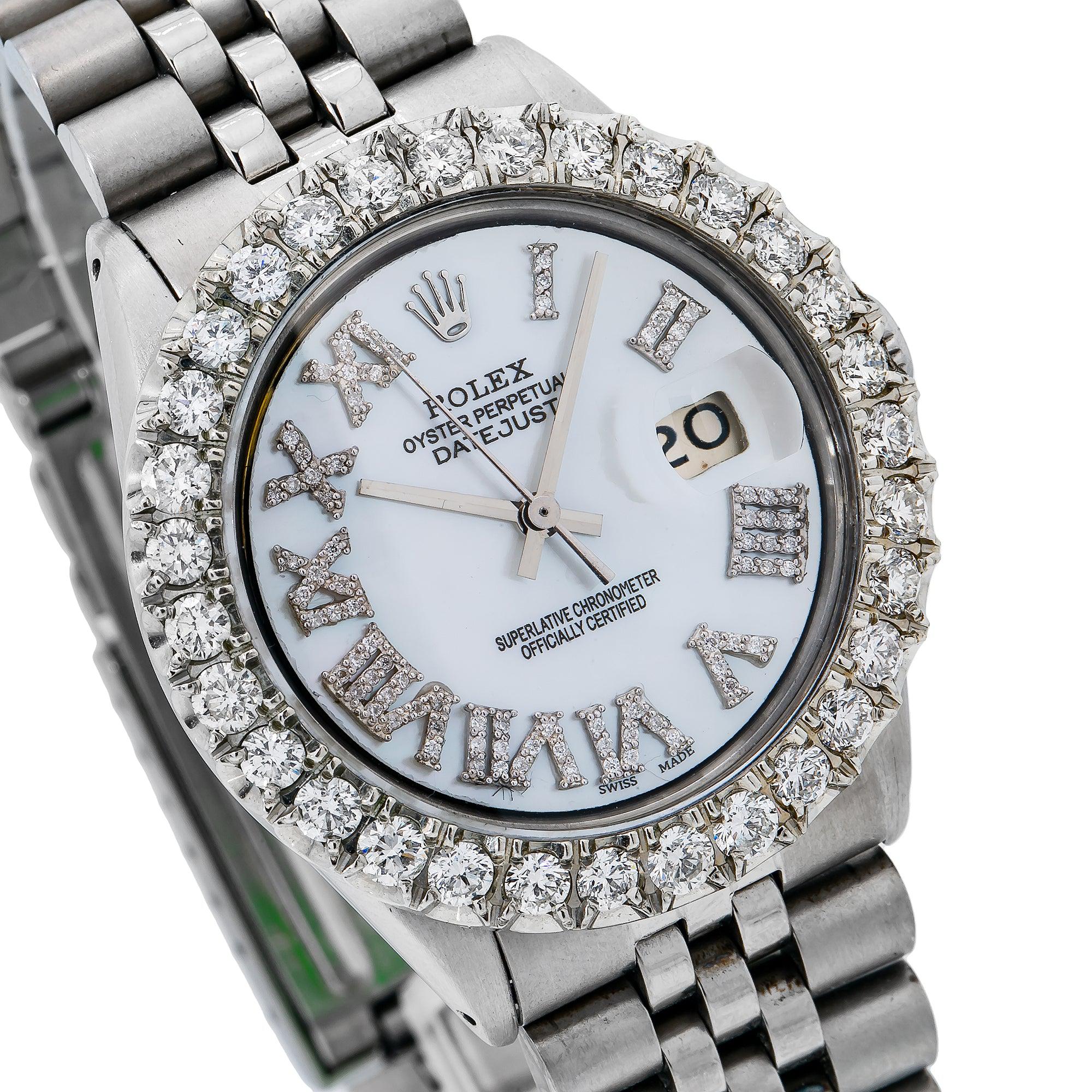 Rolex Datejust 36MM 1601 White Mother of Pearl Roman Diamond Dial Diamond Bezel Stainless Steel Jubilee Bracelet - Image 4
