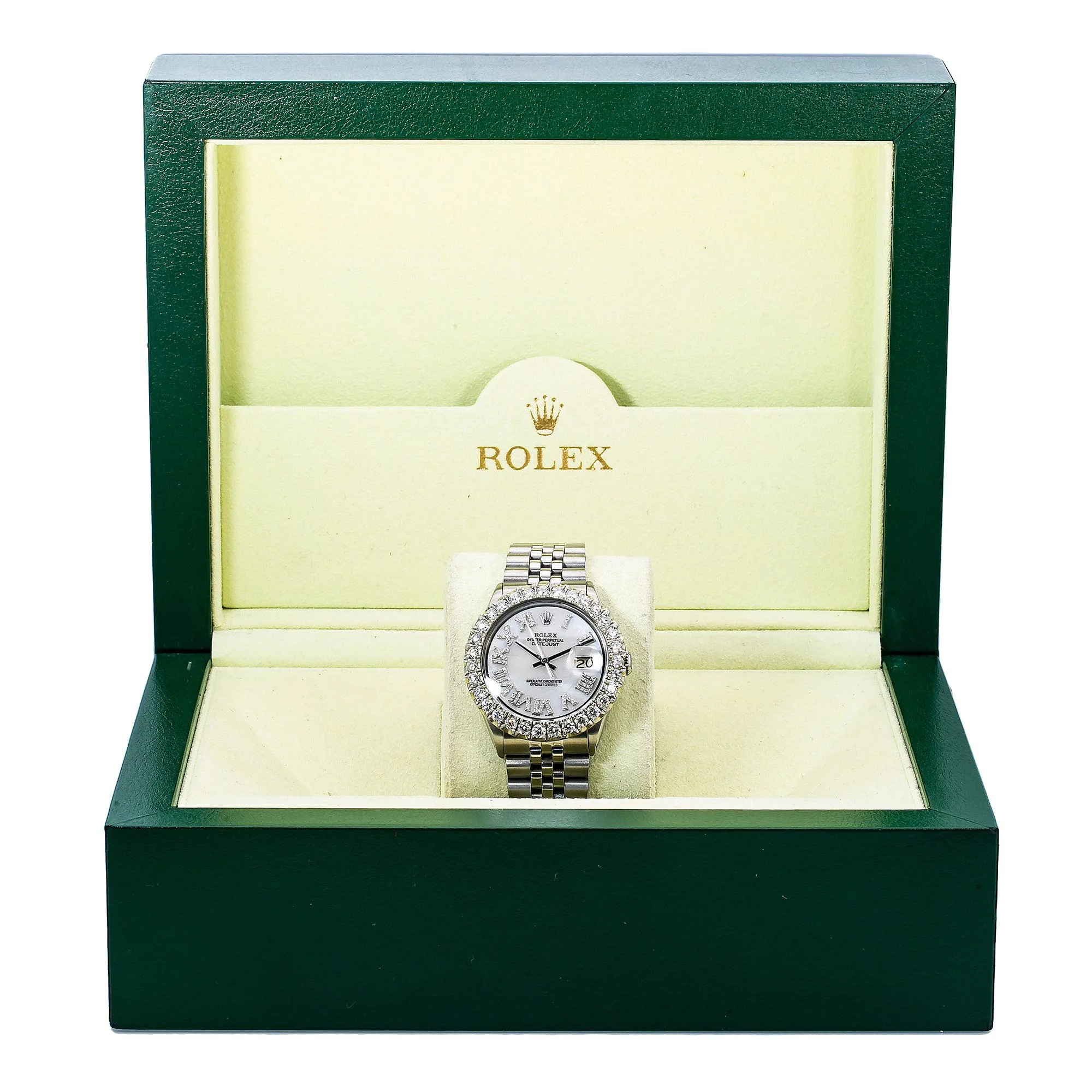 Rolex Datejust 36MM 1601 White Mother of Pearl Roman Diamond Dial Diamond Bezel Stainless Steel Jubilee Bracelet - Image 7