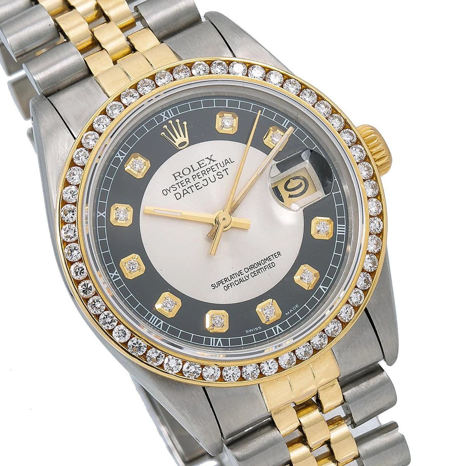Rolex Datejust 36MM 16013 Black Tuxedo Diamond Dial Diamond Bezel Two Tone Yellow Gold Jubilee Bracelet 1.2ct - Image 3