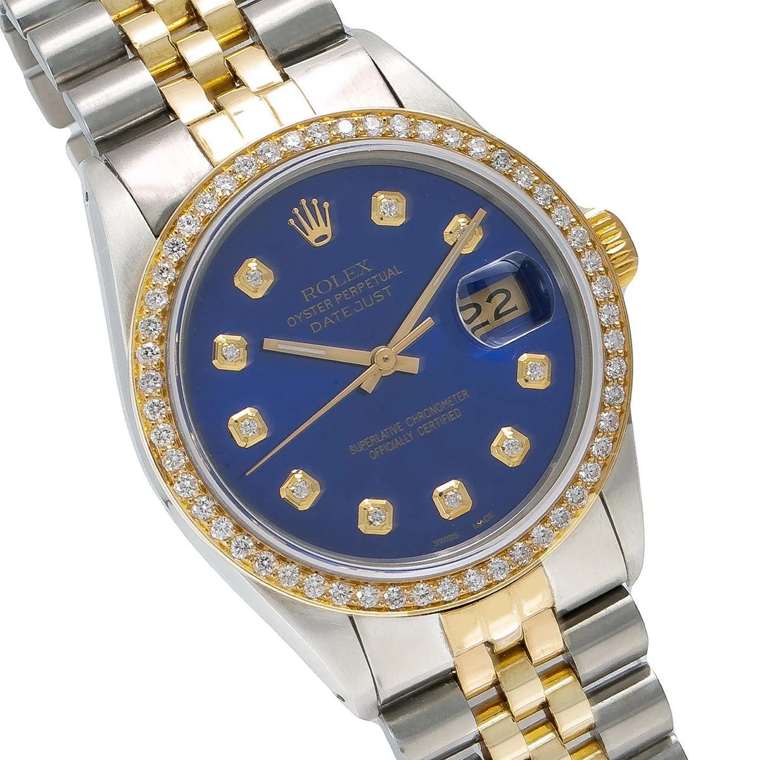 Rolex Datejust 36MM 16013 Blue Diamond Dial Diamond Bezel Two Tone Yellow Gold Jubilee Bracelet 1.2ct - Image 4