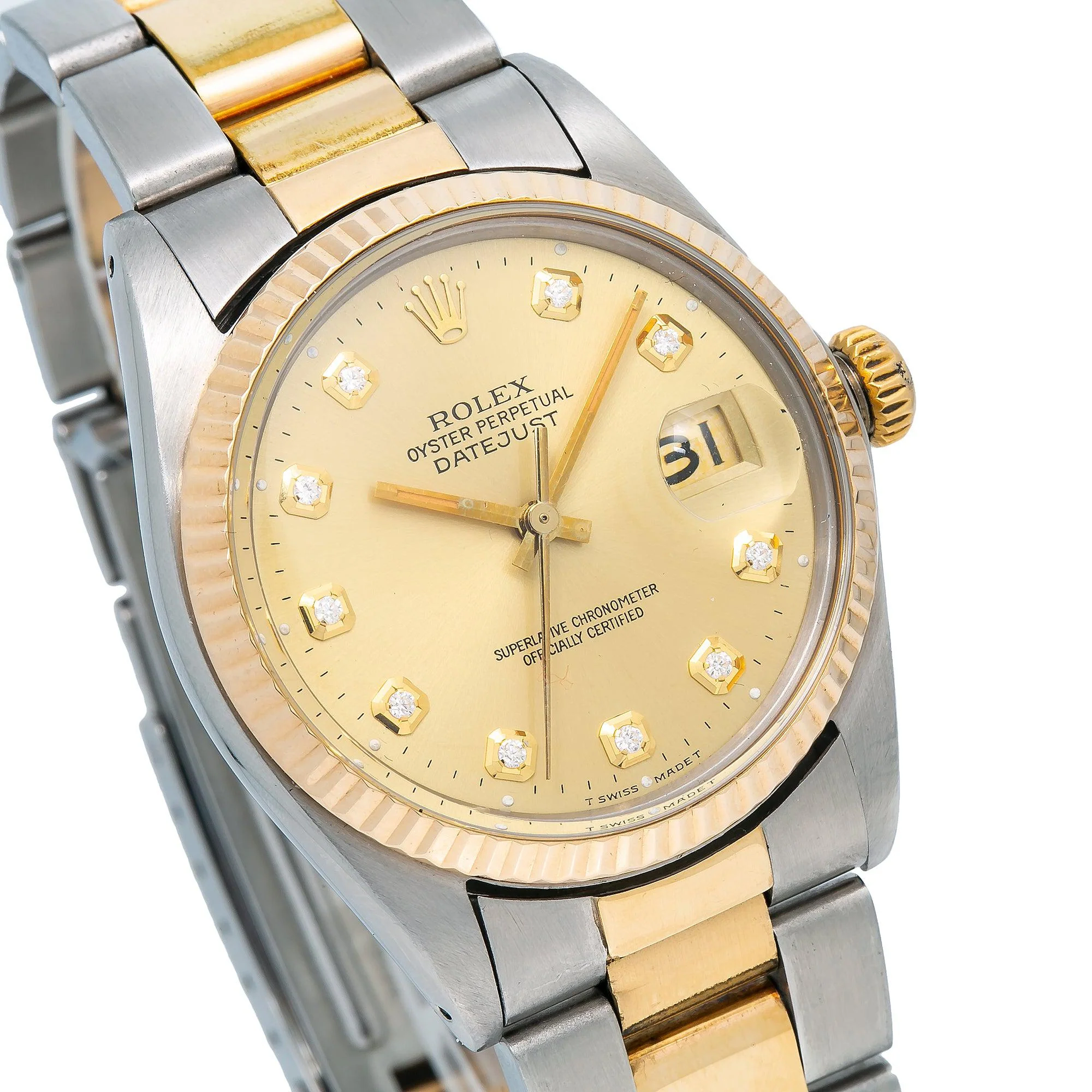 Rolex Datejust 36MM 16013 Champagne Diamond Dial Fluted Bezel Two Tone Yellow Gold Oyster Bracelet - Image 3