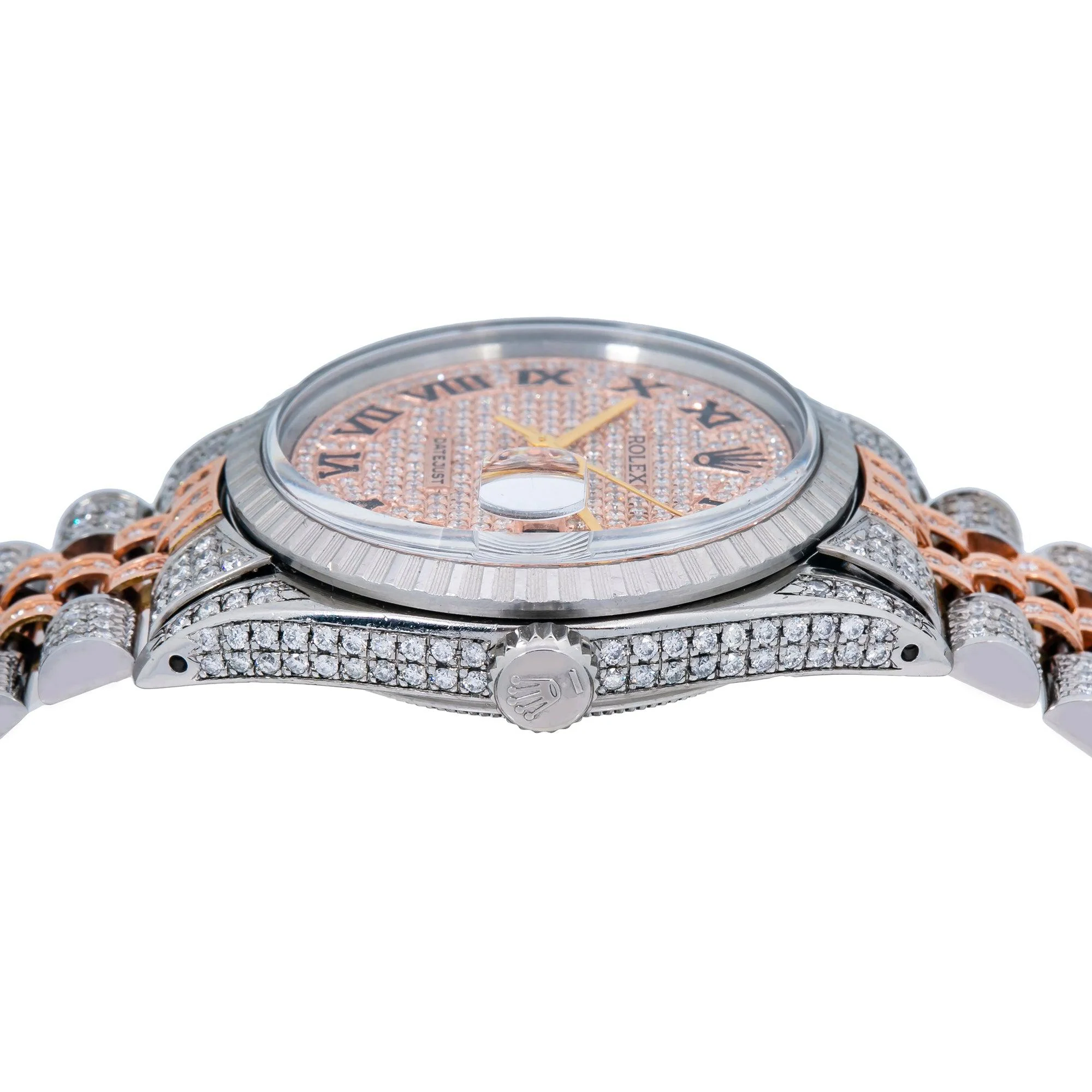 Rolex Datejust 36MM 16013 Diamond Paved Roman Dial Engine Turned Bezel Two Tone Rose Gold Full Diamond Jubilee Bracelet 9.75ct - Image 5