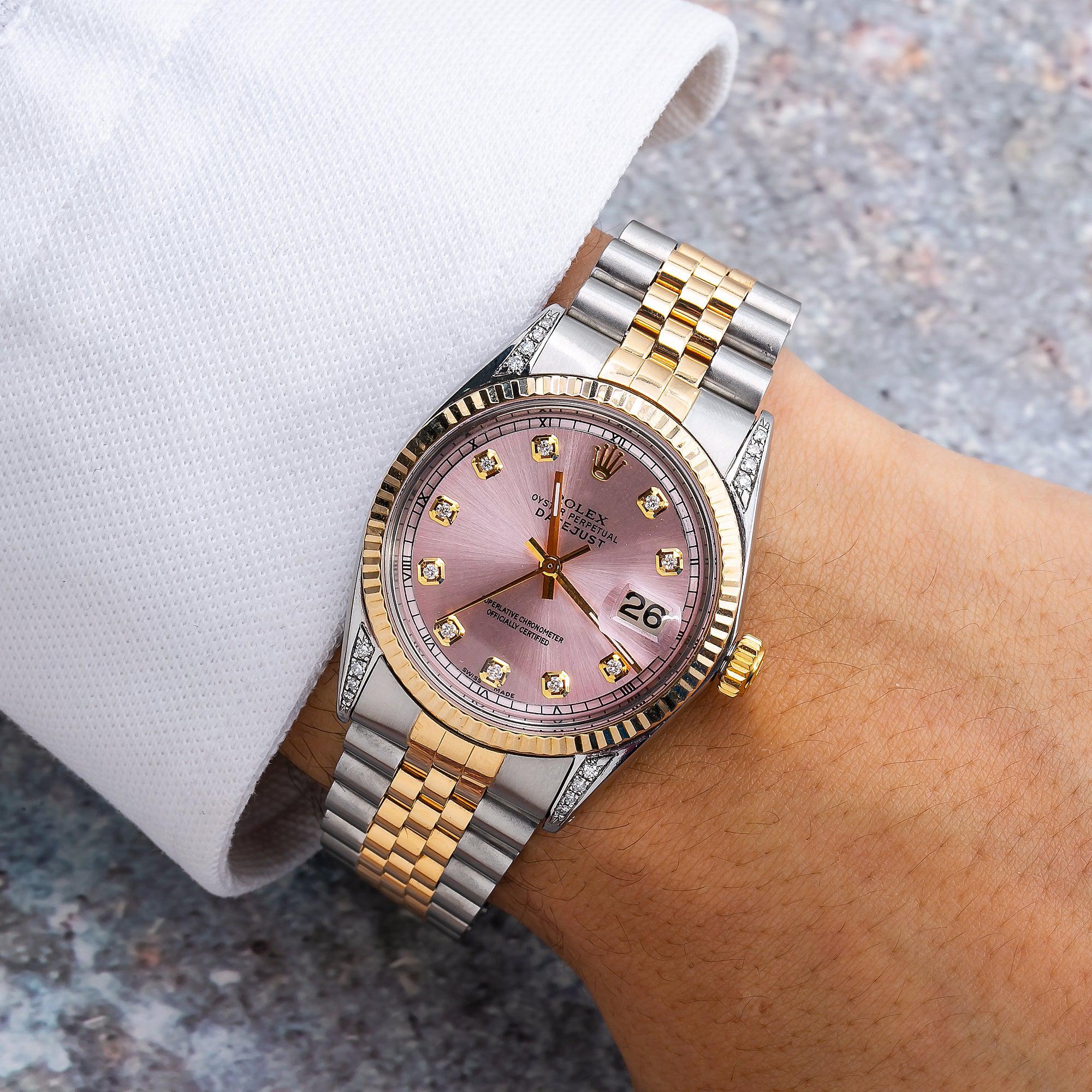 Rolex Datejust 36MM 16013 Pink Diamond Dial Fluted Bezel Two Tone Yellow Gold Jubilee Bracelet - Image 3