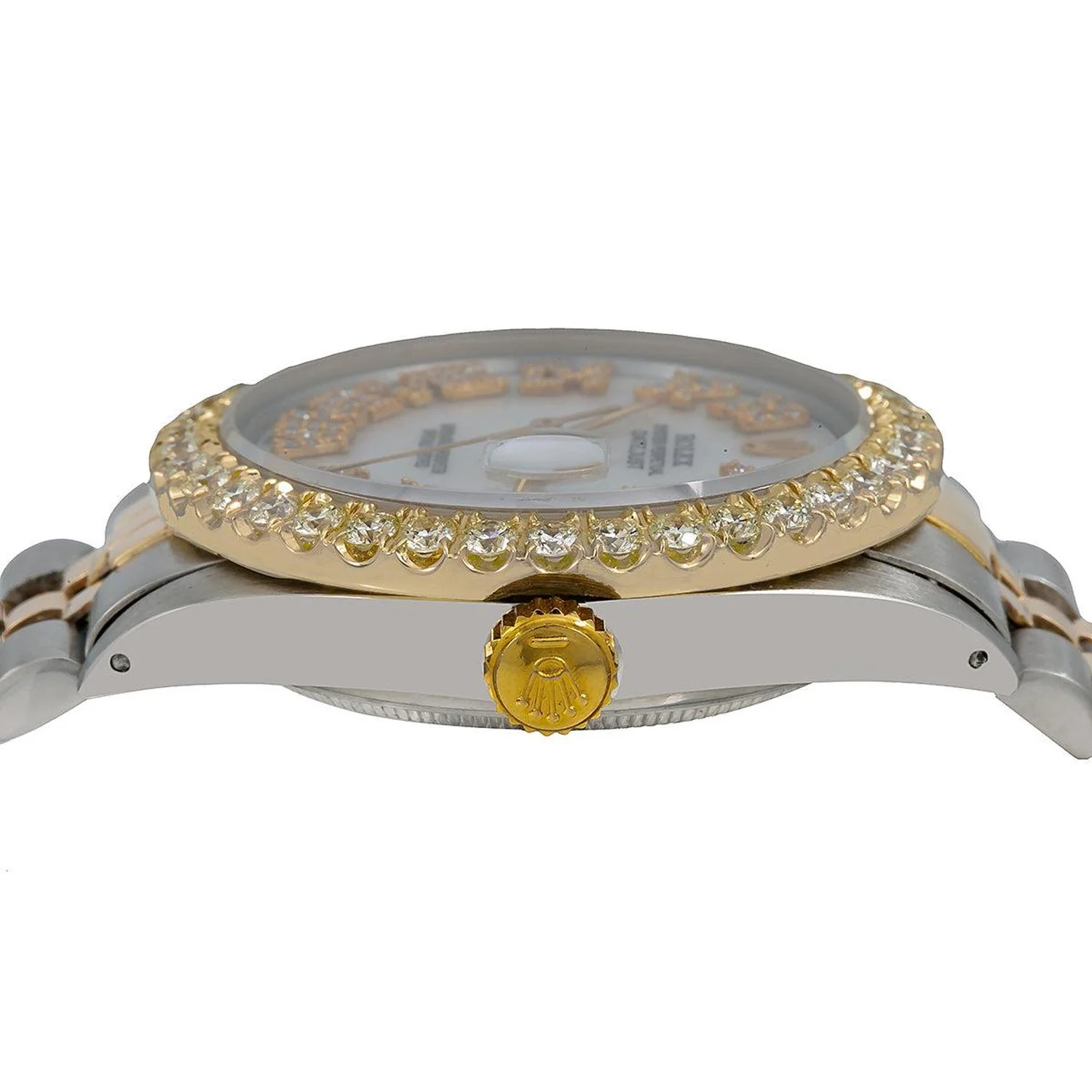 Rolex Datejust 36MM 16013 White Mother of Pearl Roman Diamond Dial Diamond Bezel Two Tone Yellow Gold Jubilee Bracelet 3.75ct - Image 4