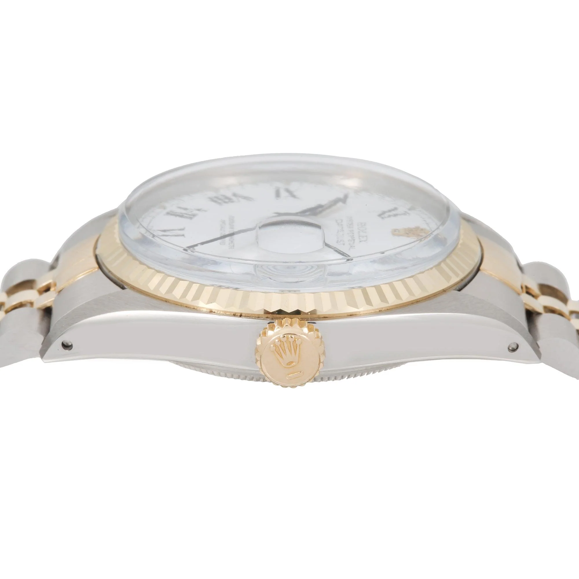 Rolex Datejust 36MM 16013 White Roman Dial Fluted Bezel Two Tone Yellow Gold Jubilee Bracelet - Image 4