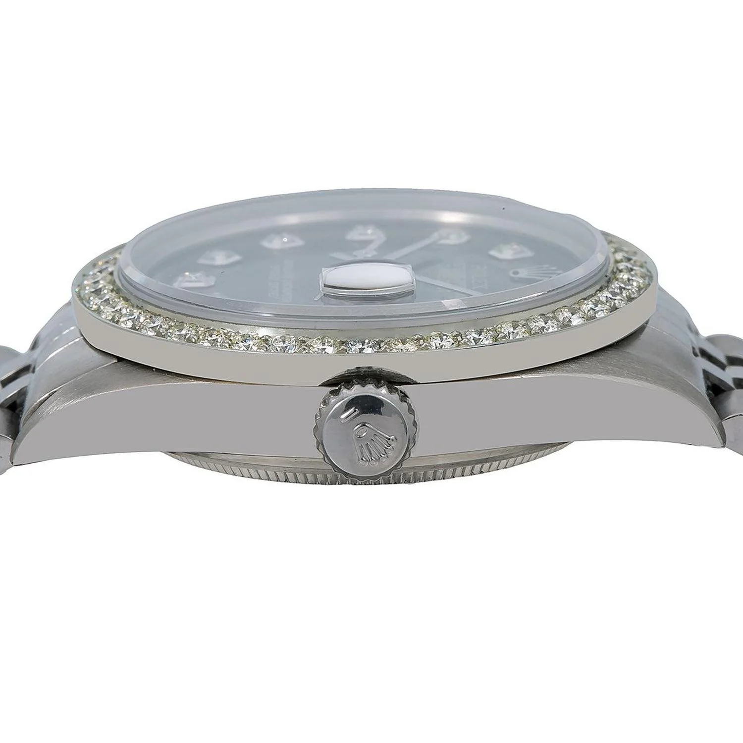 Rolex Datejust 36MM 16014 Black Diamond Dial Diamond Bezel Stainless Steel Jubilee Bracelet 1.4ct - Image 4