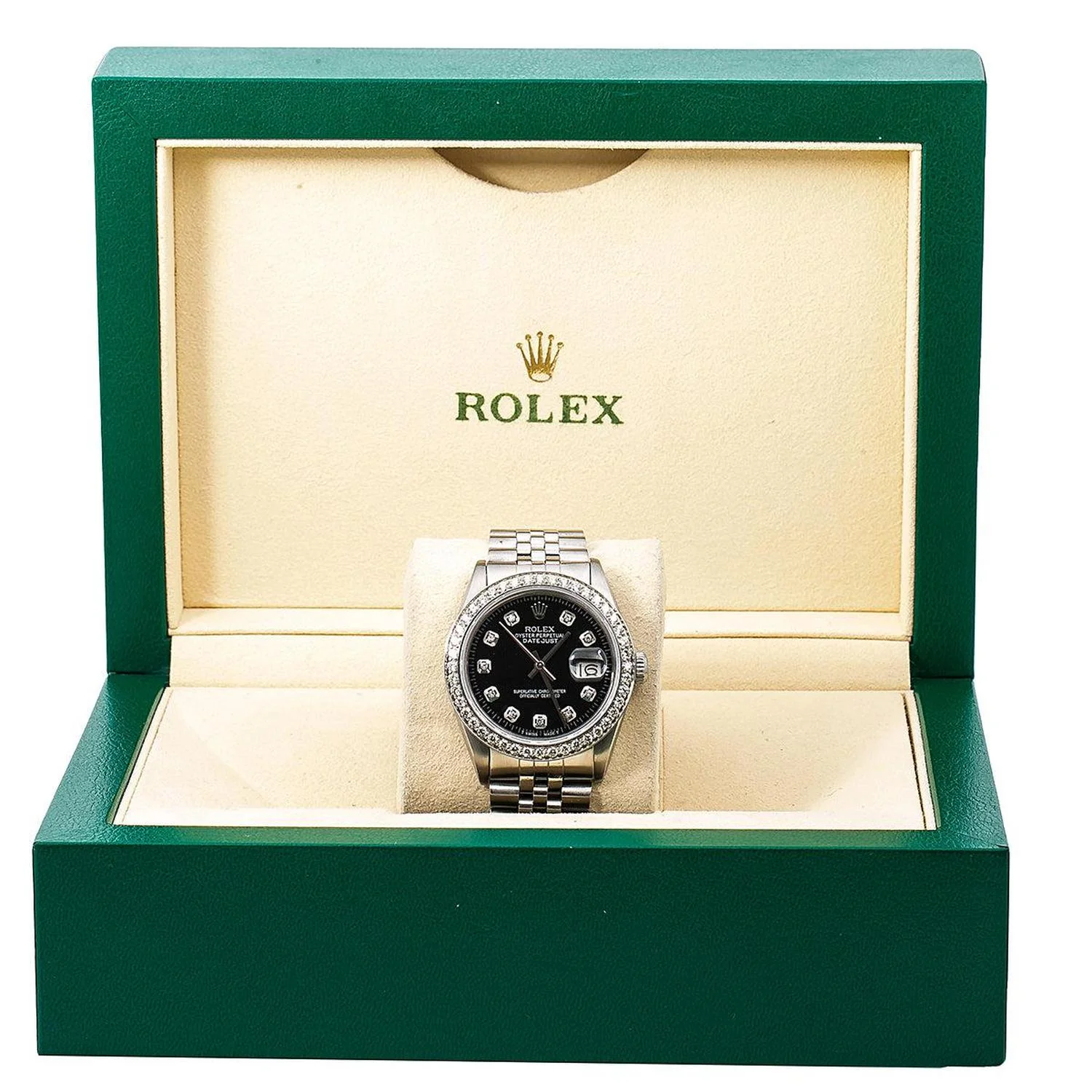 Rolex Datejust 36MM 16014 Black Diamond Dial Diamond Bezel Stainless Steel Jubilee Bracelet 1.4ct - Image 6