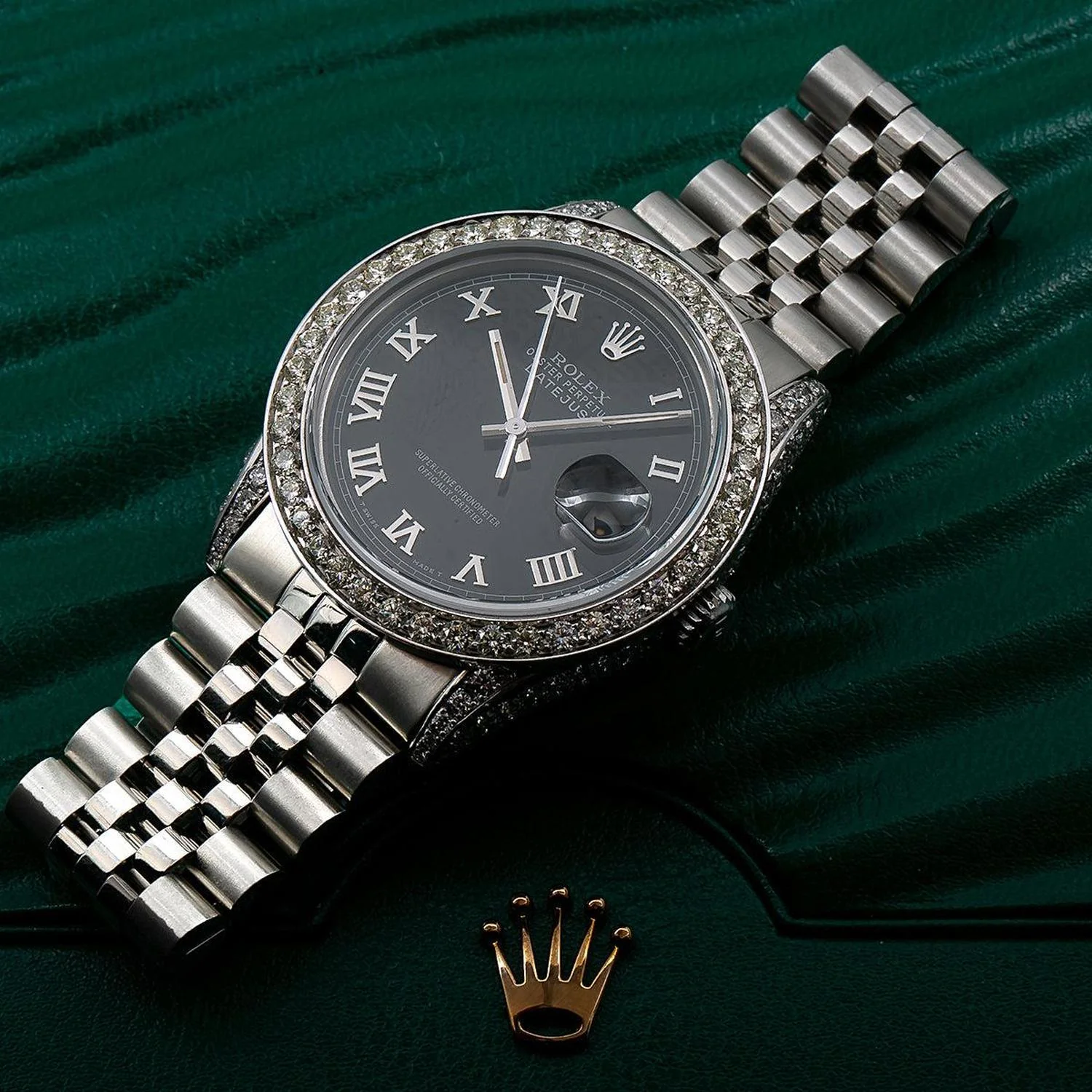 Rolex Datejust 36MM 16014 Black Roman Dial Diamond Bezel Stainless Steel Jubilee Bracelet 2.85ct - Image 2