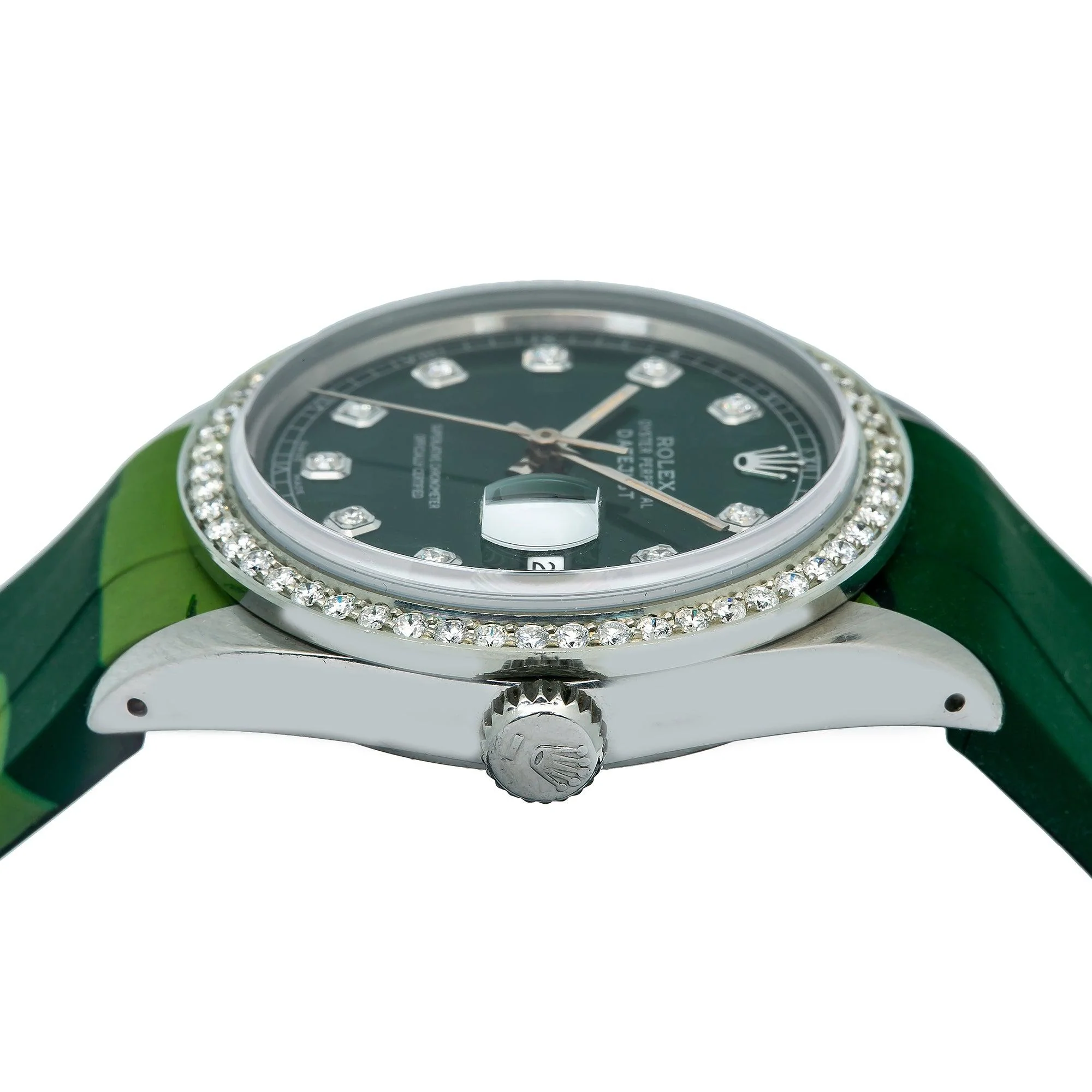 Rolex Datejust 36MM 16014 Green Diamond Dial Diamond Bezel Green Camo Rubber Strap - Image 4