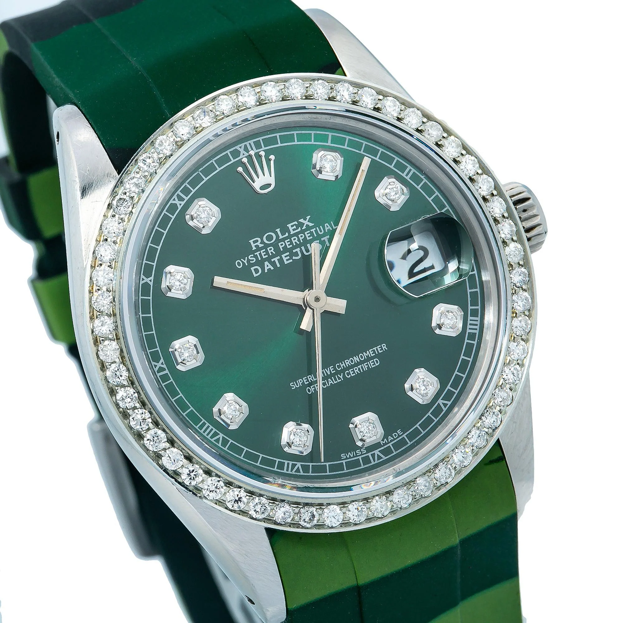 Rolex Datejust 36MM 16014 Green Diamond Dial Diamond Bezel Green Camo Rubber Strap - Image 5
