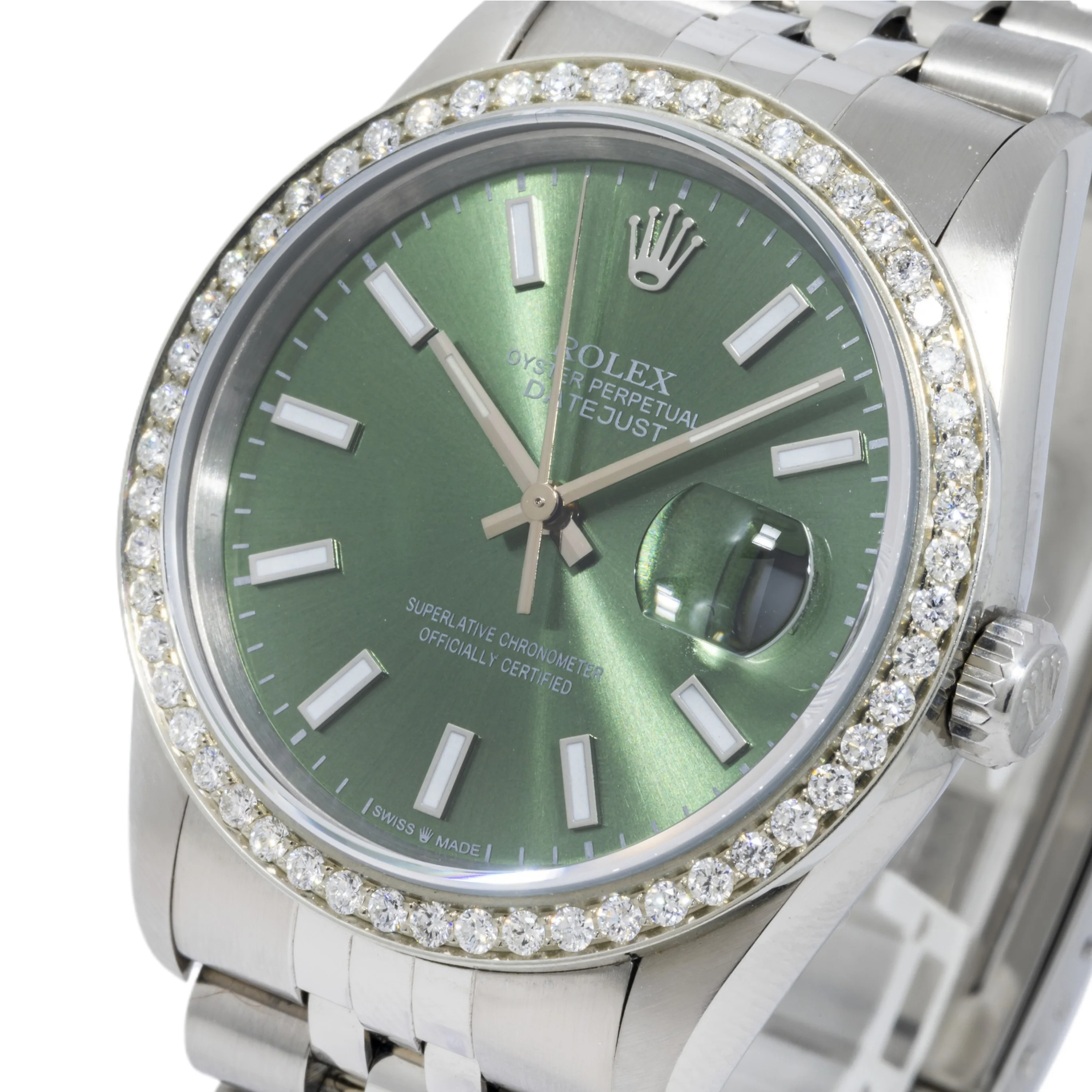 Rolex Datejust 36MM 16200 Green Dial Diamond Bezel Stainless Steel Jubilee Bracelet - Image 3