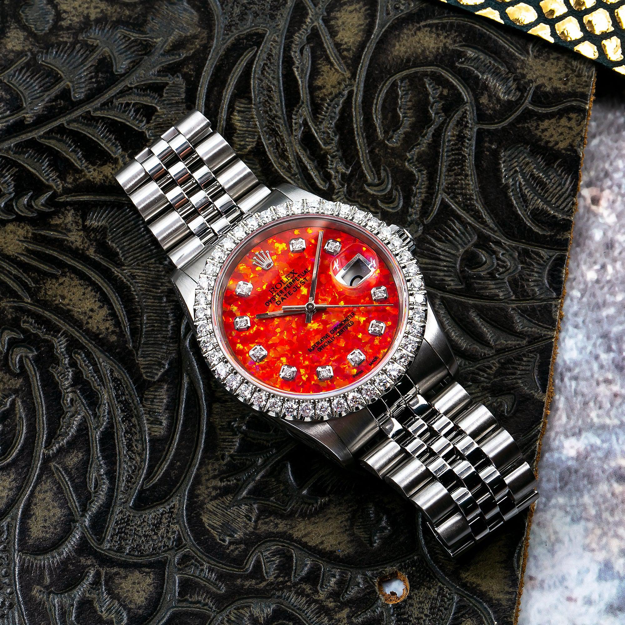 Rolex Datejust 36MM 16200 Red Diamond Dial Diamond Bezel Stainless Steel Jubilee Bracelet - Image 2