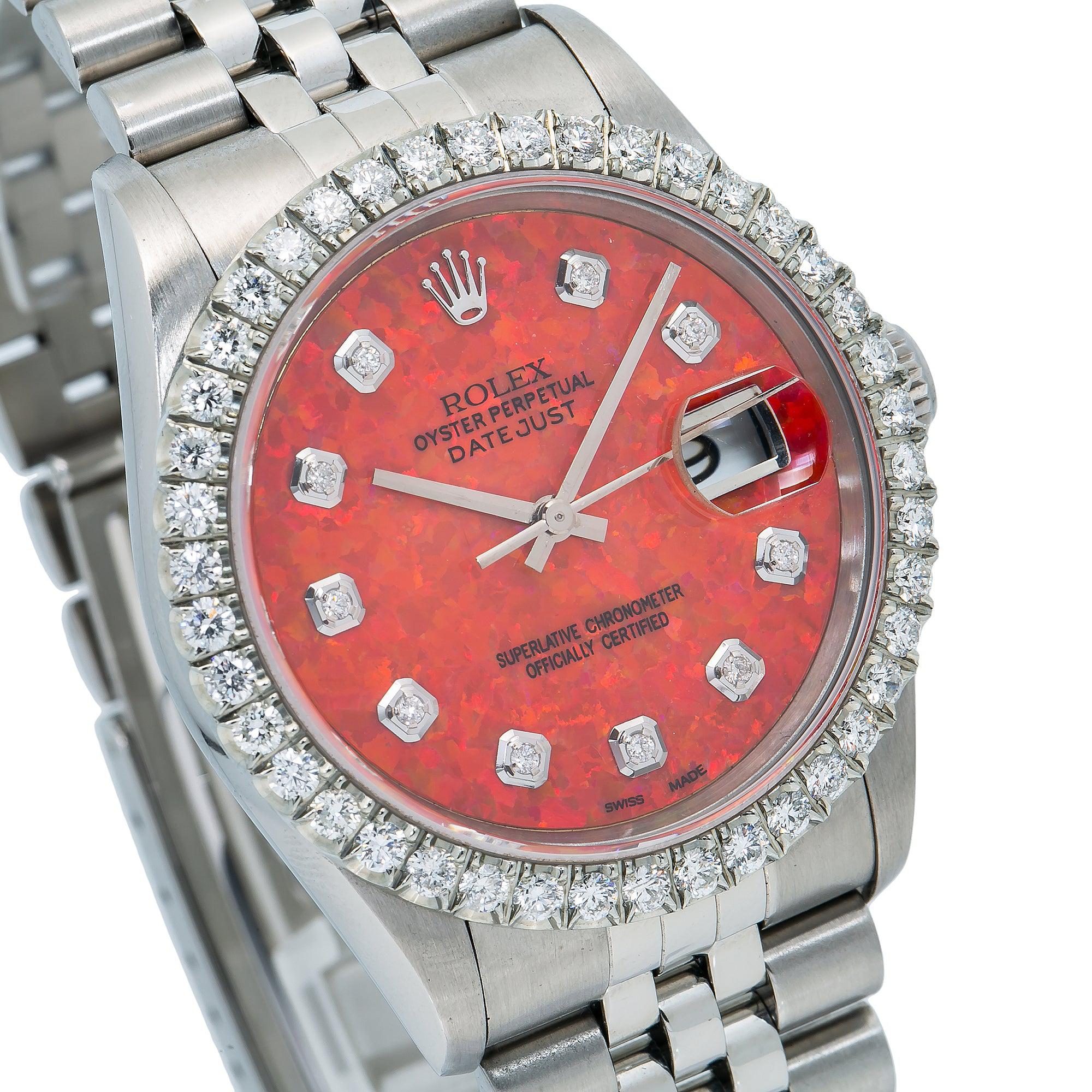 Rolex Datejust 36MM 16200 Red Diamond Dial Diamond Bezel Stainless Steel Jubilee Bracelet - Image 4