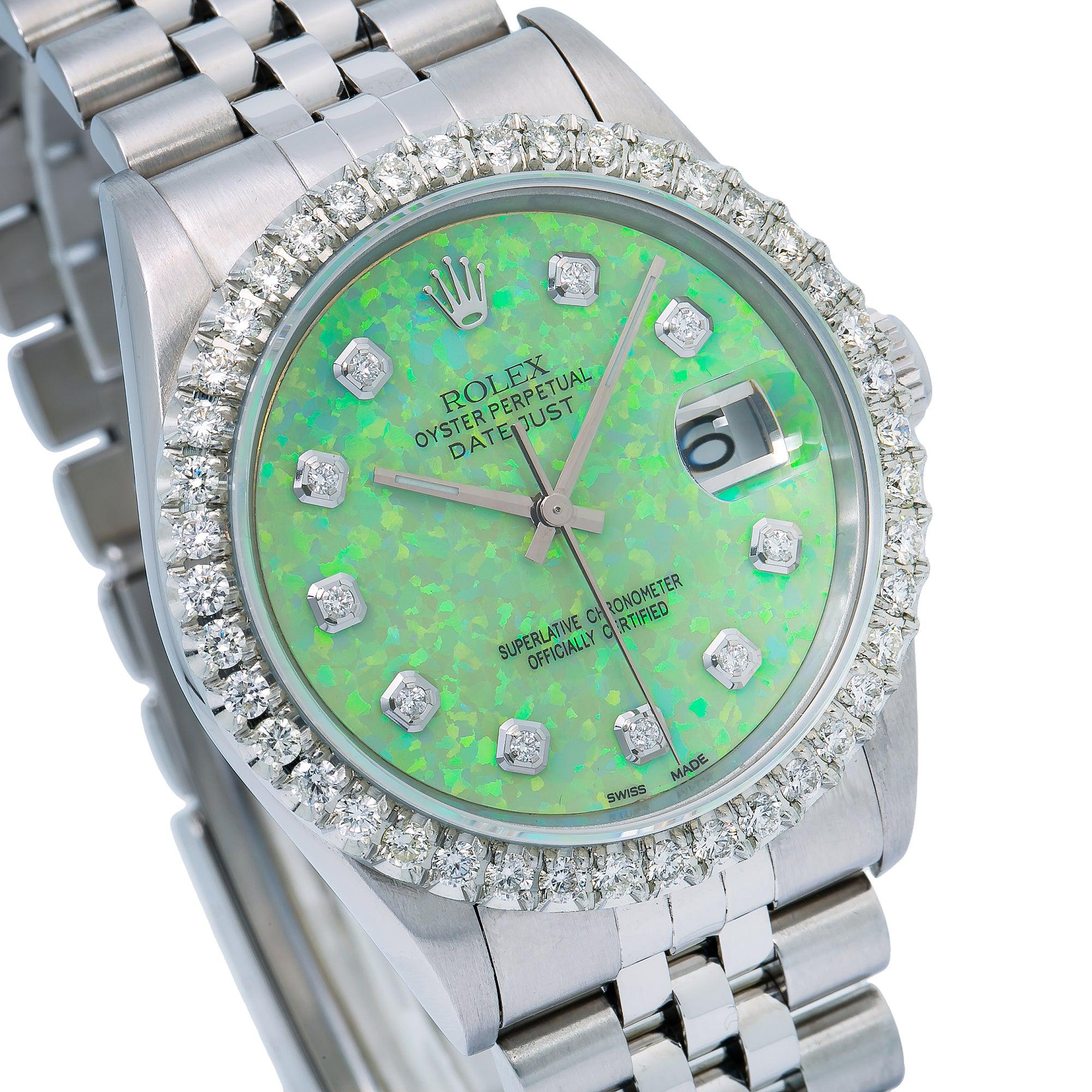 Rolex Datejust 36MM 16220 Green Diamond Dial Diamond Bezel Stainless Steel Jubilee Bracelet - Image 4