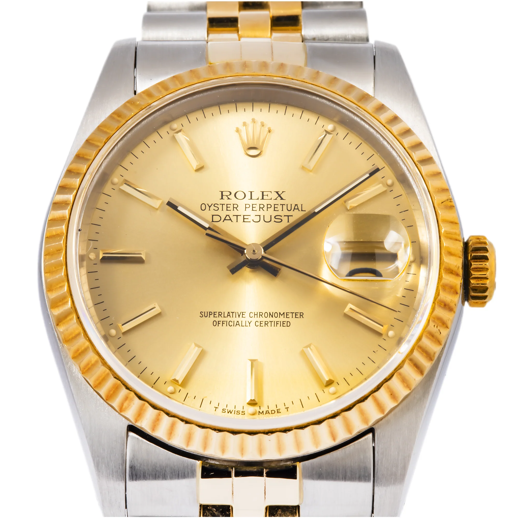 Rolex Datejust 36MM 16233 Champagne Dial Fluted Bezel Two Tone Yellow Gold Jubilee Bracelet - Image 2