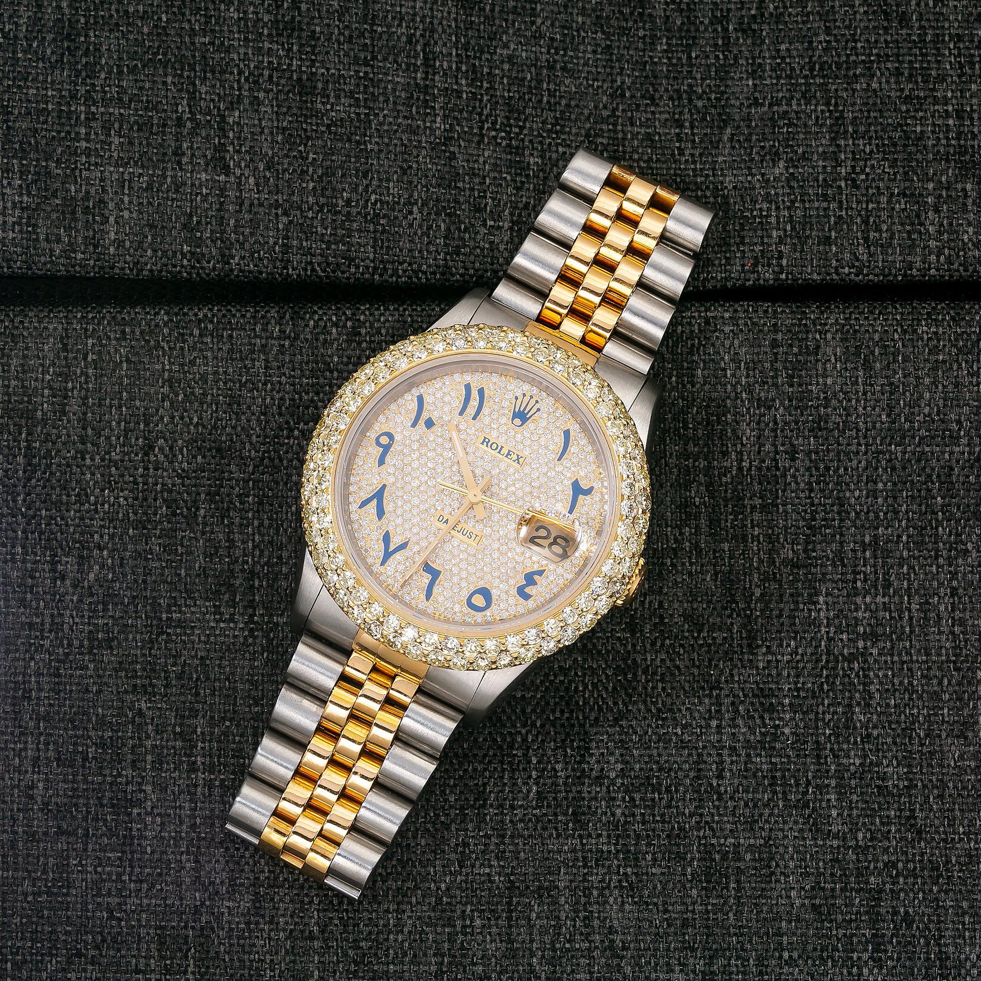 Rolex Datejust 36MM 16233 Diamond Paved Blue Eastern Arabic Dial Diamond Bezel Two Tone Yellow Gold Jubilee Bracelet 4.75ct - Image 3