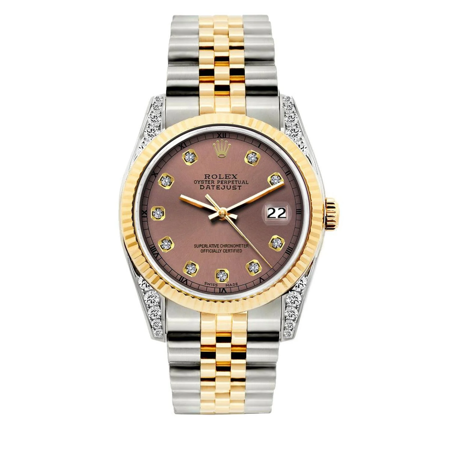 Rolex Datejust 36MM 16233 Everose Diamond Dial Fluted Bezel Two Tone Yellow Gold Jubilee Bracelet
