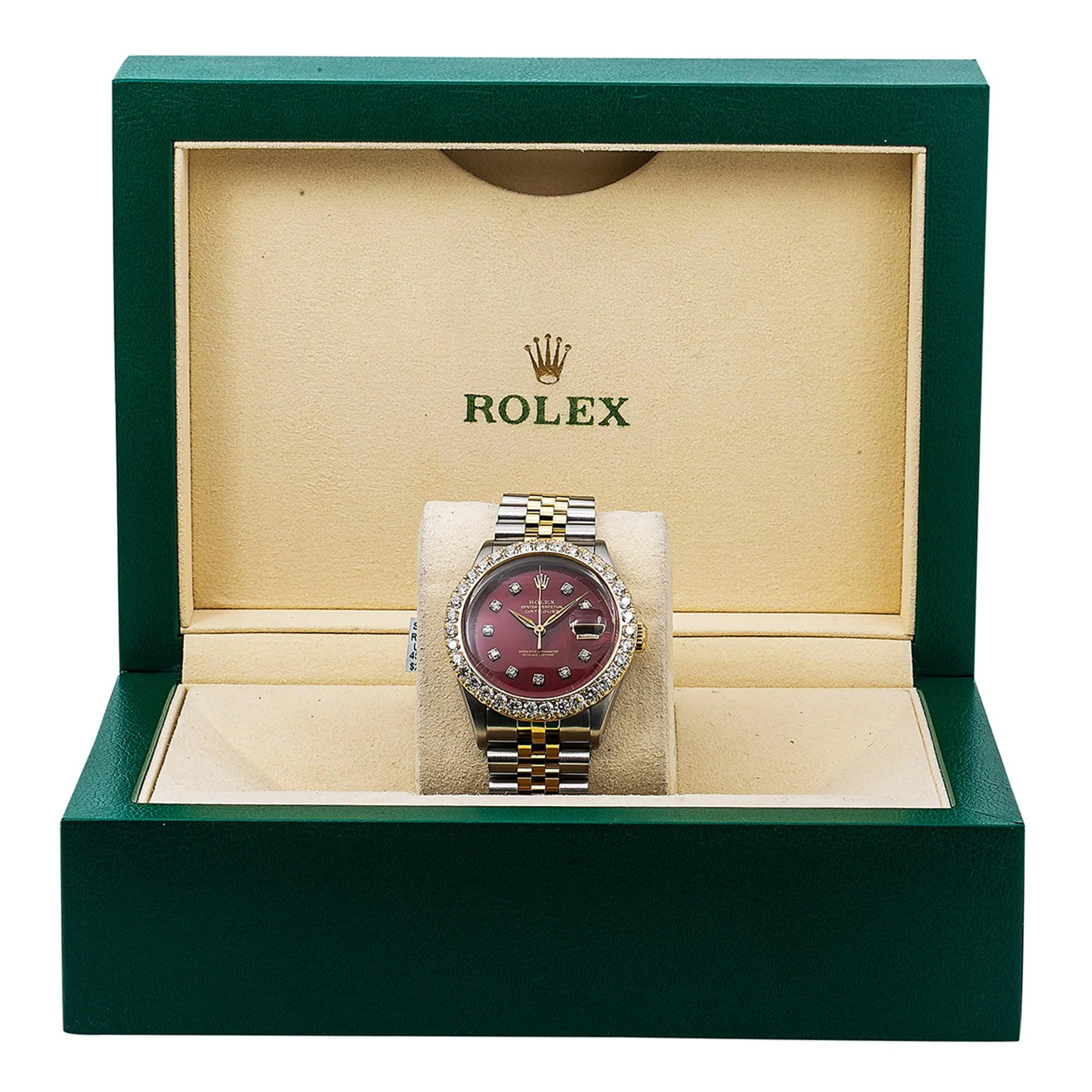 Rolex Datejust 36MM 16233 Red Diamond Dial Diamond Bezel Two Tone Yellow Gold Jubilee Bracelet 2.25ct - Image 6