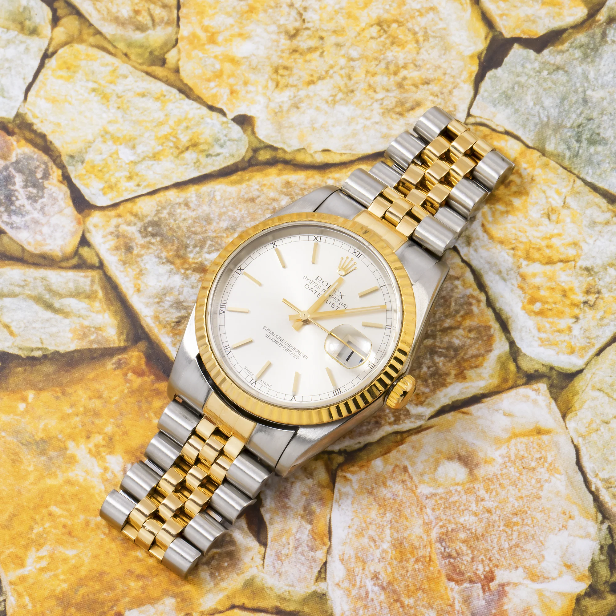 Rolex Datejust 36MM 16233 Silver Dial Fluted Bezel Two Tone Yellow Gold Jubilee Bracelet - Image 5