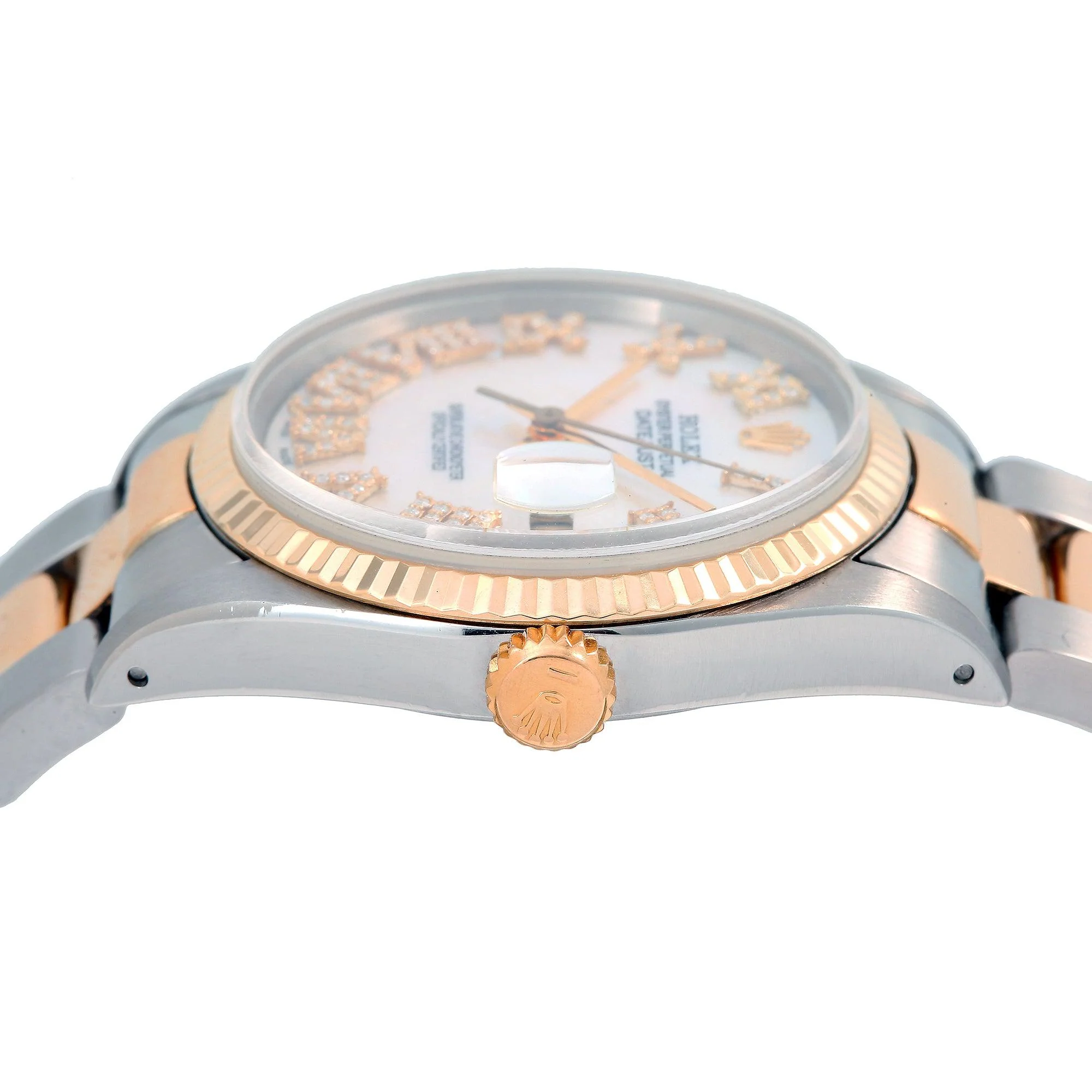 Rolex Datejust 36MM 16233 White Mother of Pearl Roman Diamond Dial Fluted Bezel Two Tone Yellow Gold Oyster Bracelet - Image 5