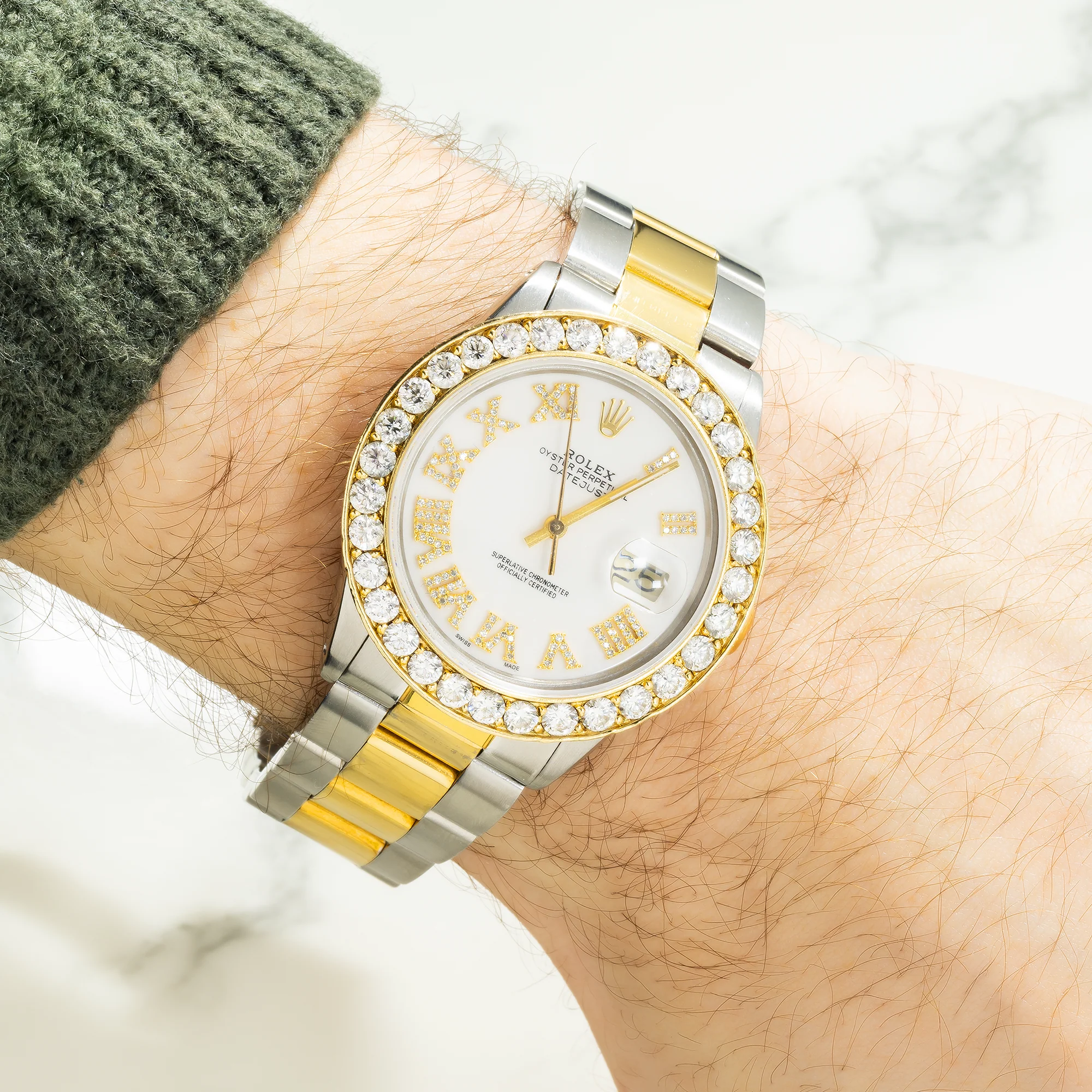 Rolex Datejust 36MM 16233 White Roman Diamond Dial Diamond Bezel Two Tone Yellow Gold Oyster Bracelet - Image 2